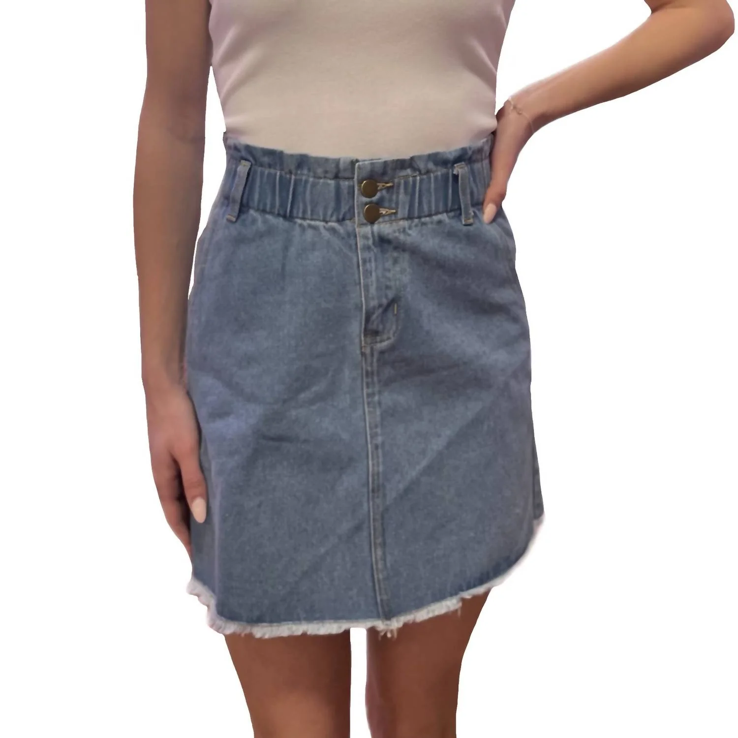 Elastic High Waist Denim Skirt In Light
