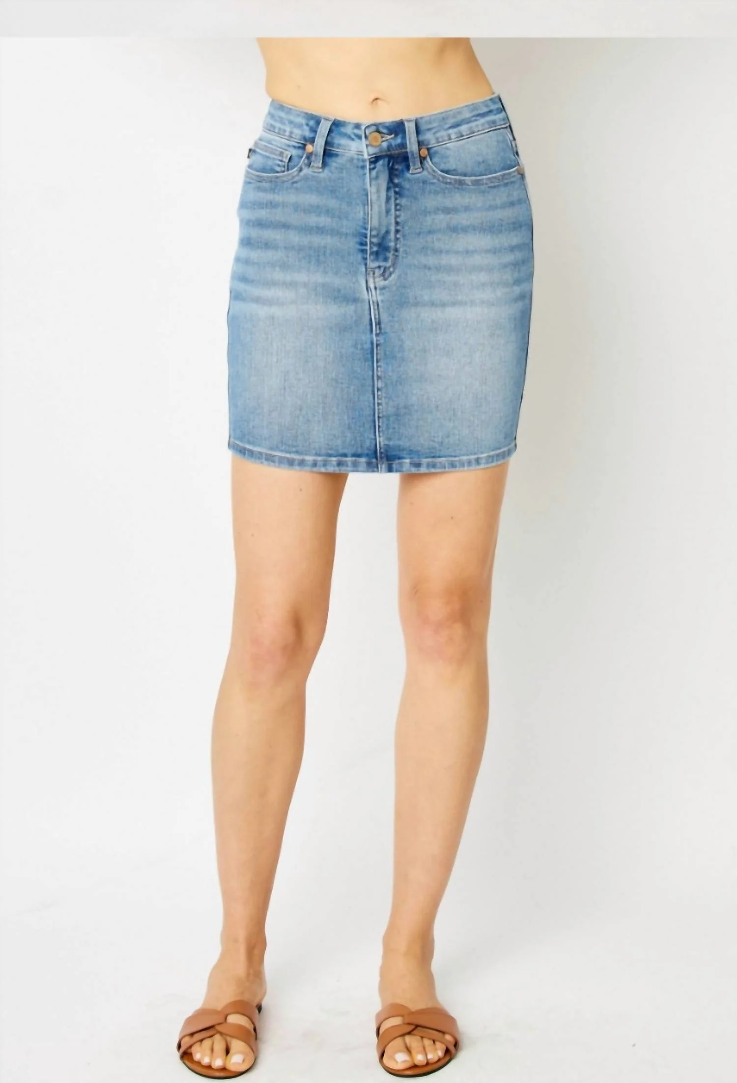 Work It Tummy Control Denim Skirt In Blue