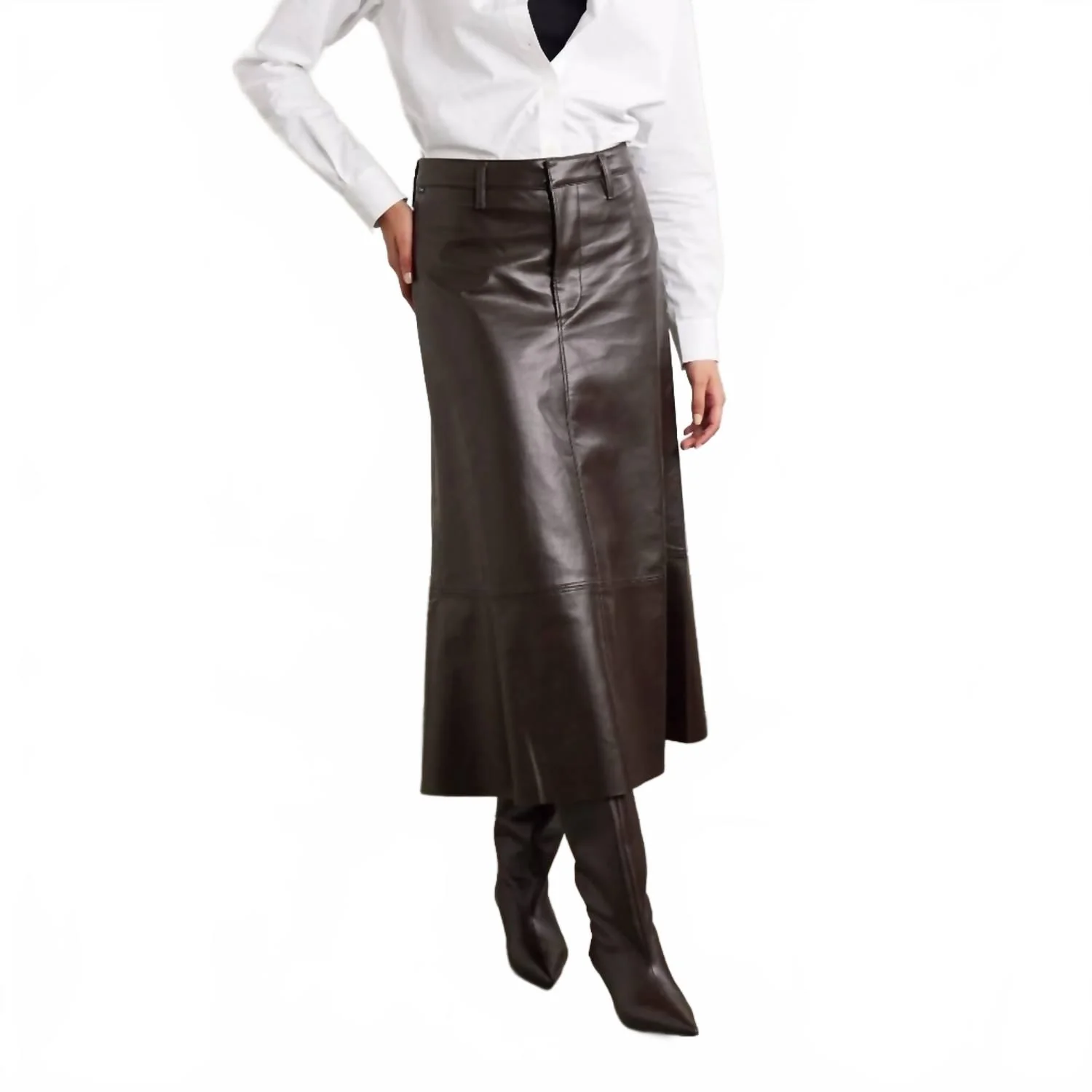 Cassia Leather Skirt In Chocolate