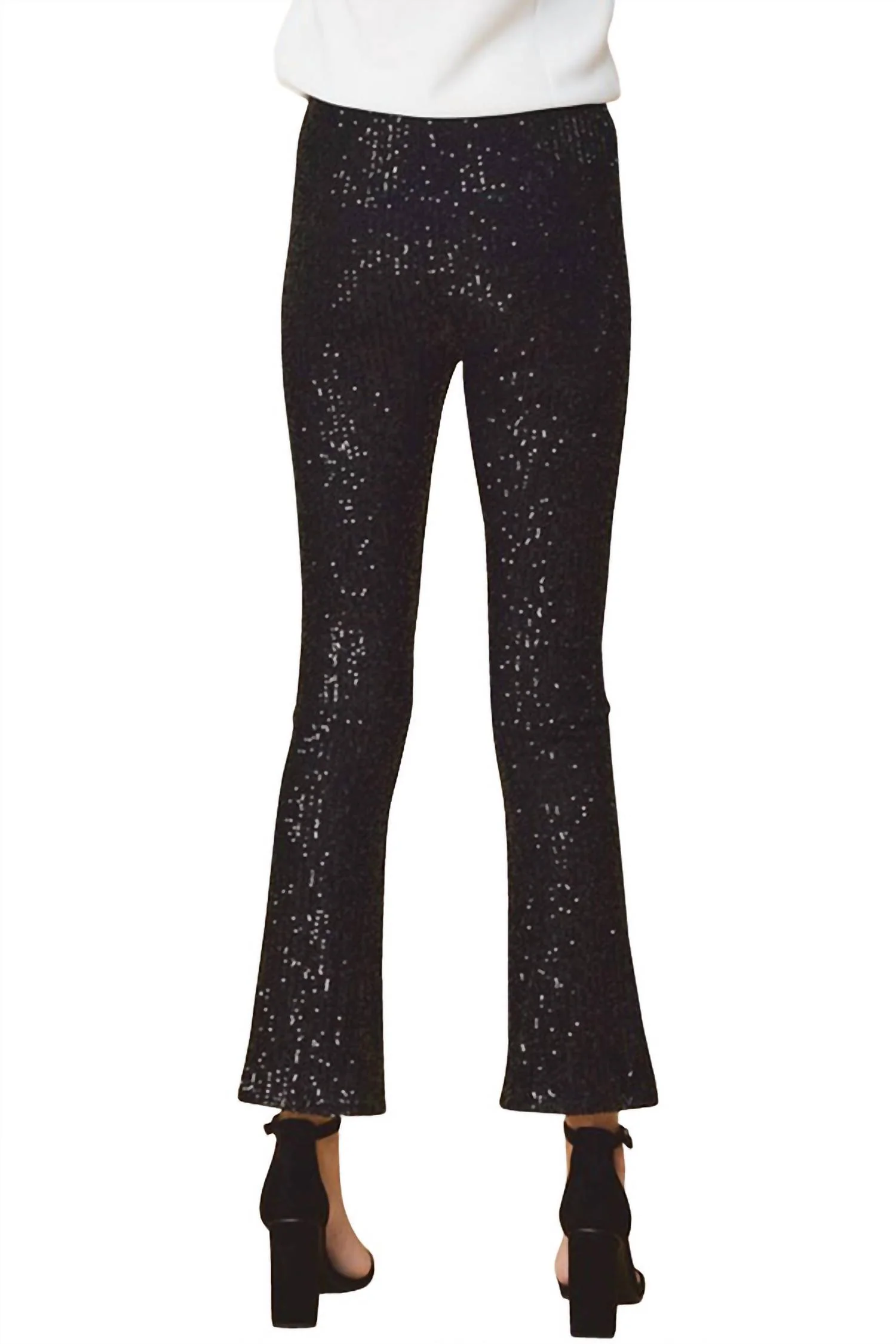 Sequins Front Slit Pants In Black