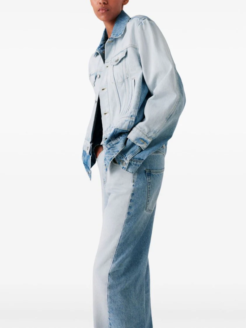 Two-Tone Straight Leg Jeans With Concealed Fly