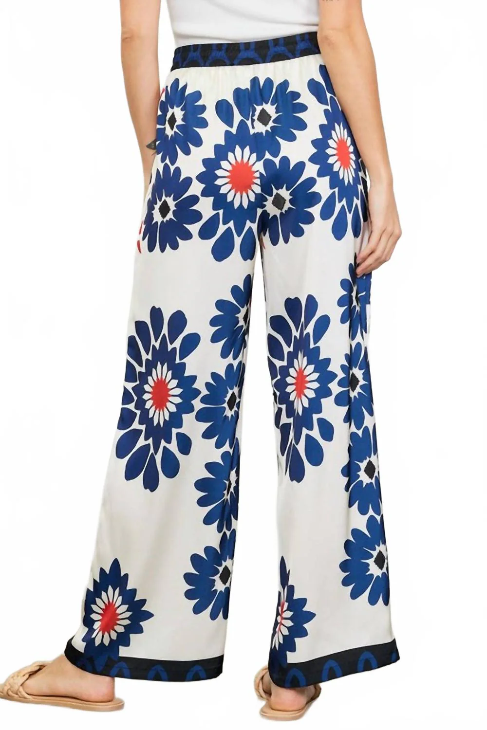 Floral Co-Ord Wide Leg Pants In Ivory/navy