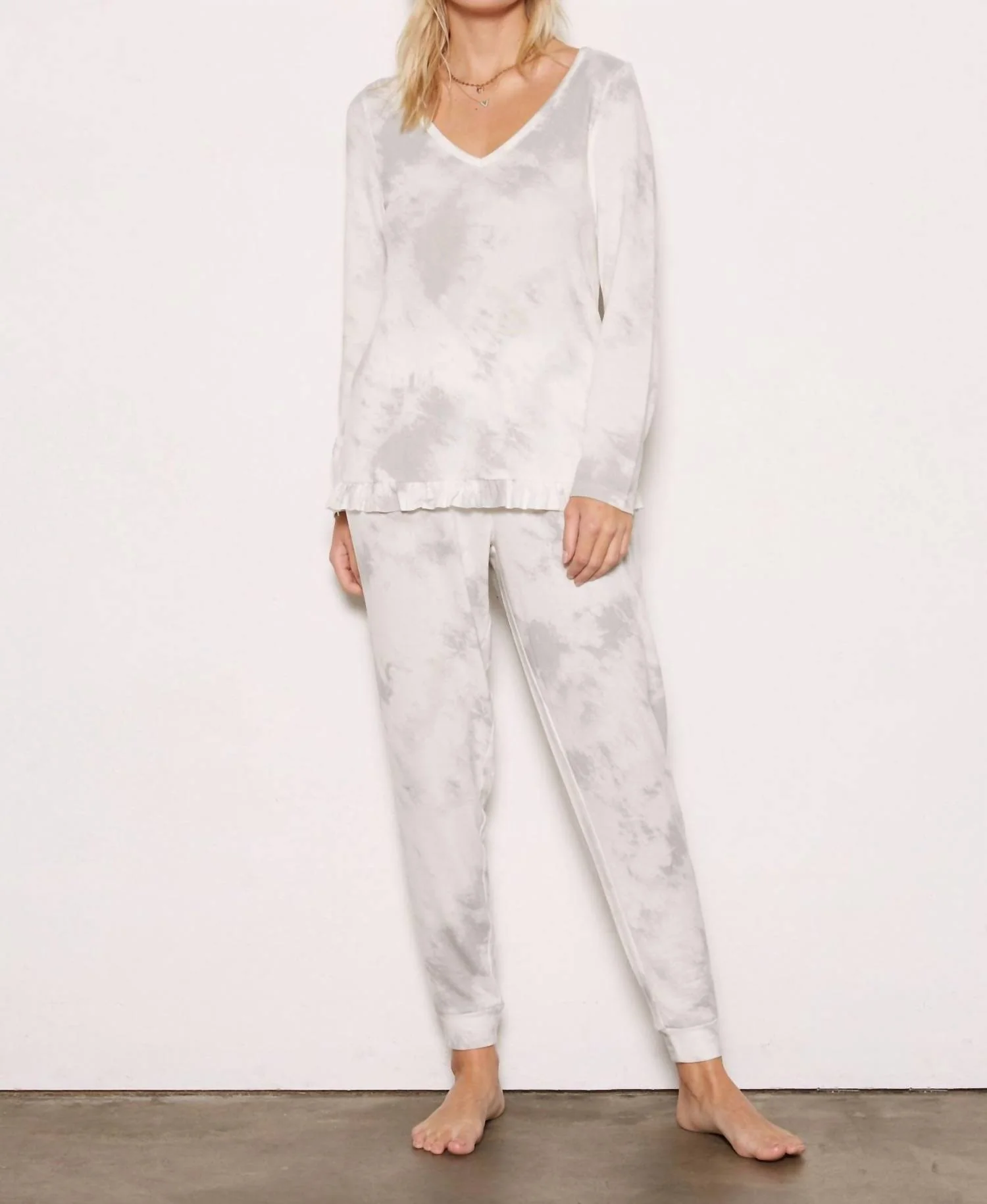 Jade Long Sleeve Jogger Set In Soft Tie Dye