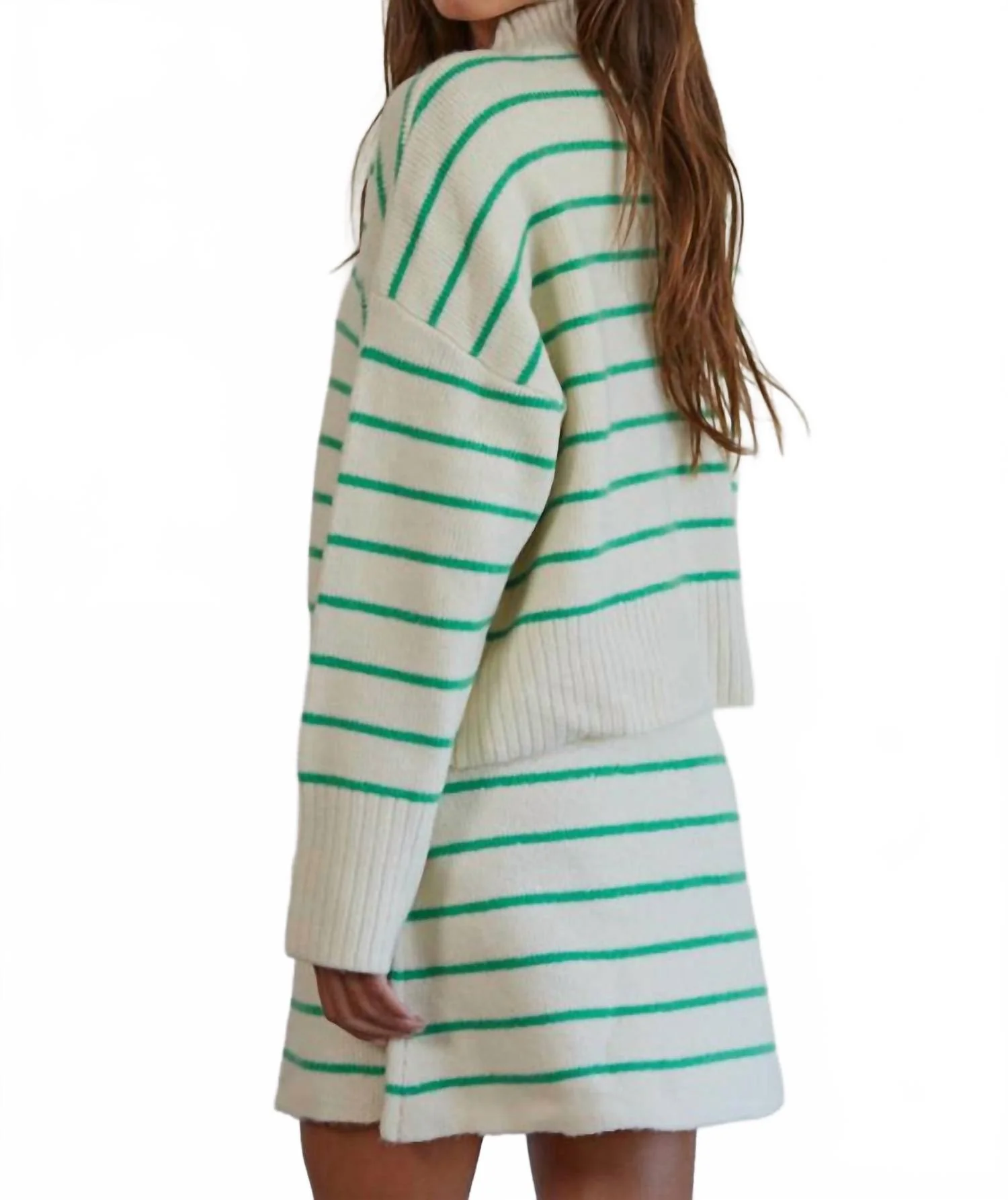 Women's Striped Sweater Skirt In Cream & Green