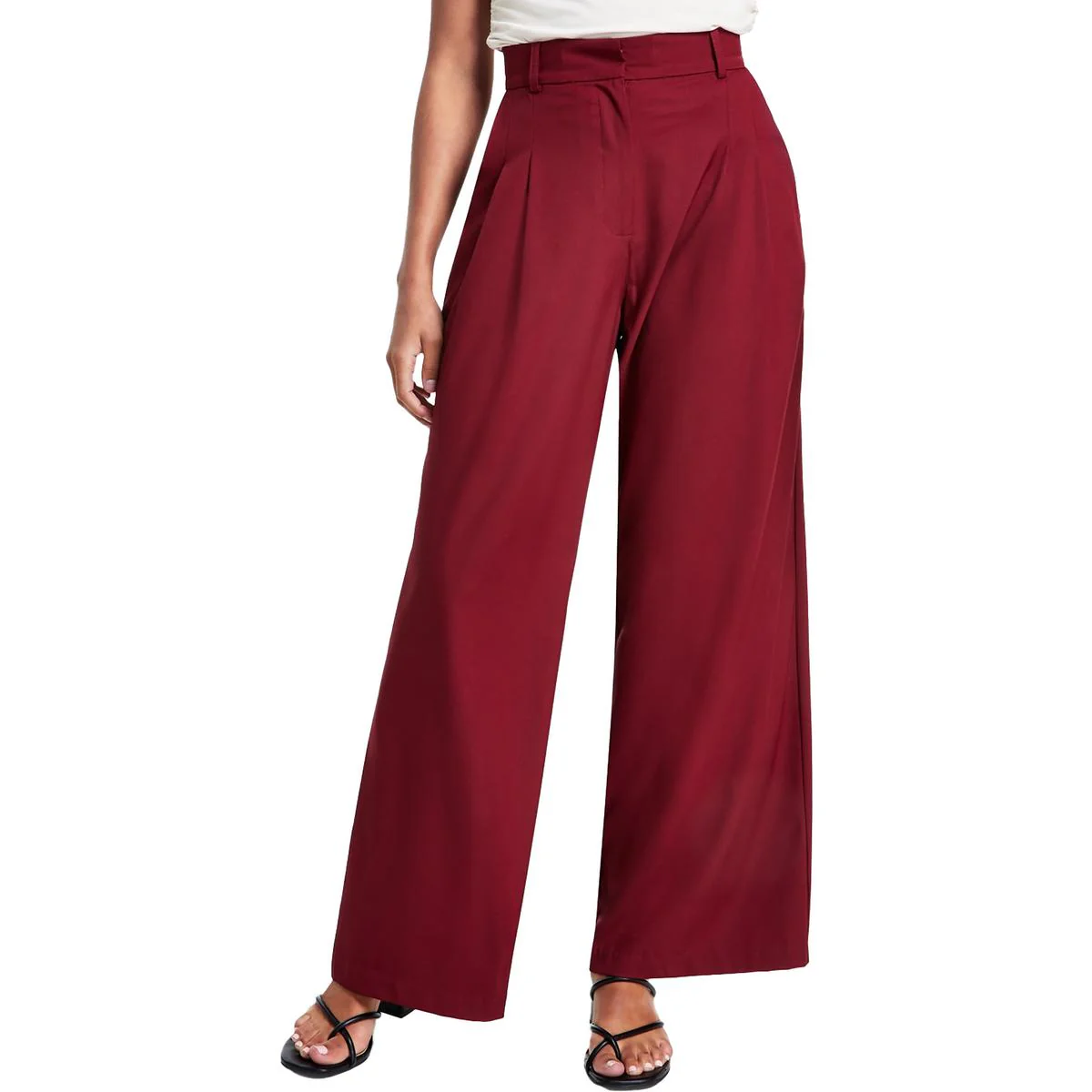 Womens Pocket Polyester Wide Leg Pants