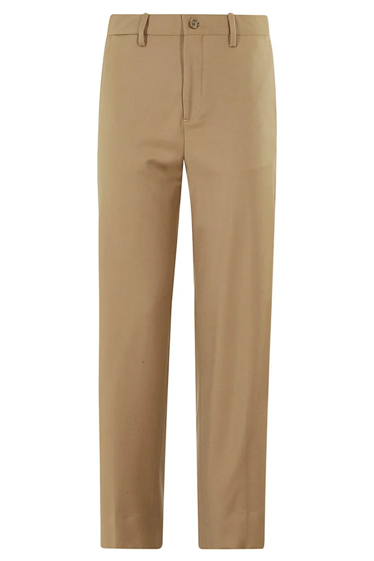 Mud-Colored Wool Pants With Tailored Fit
