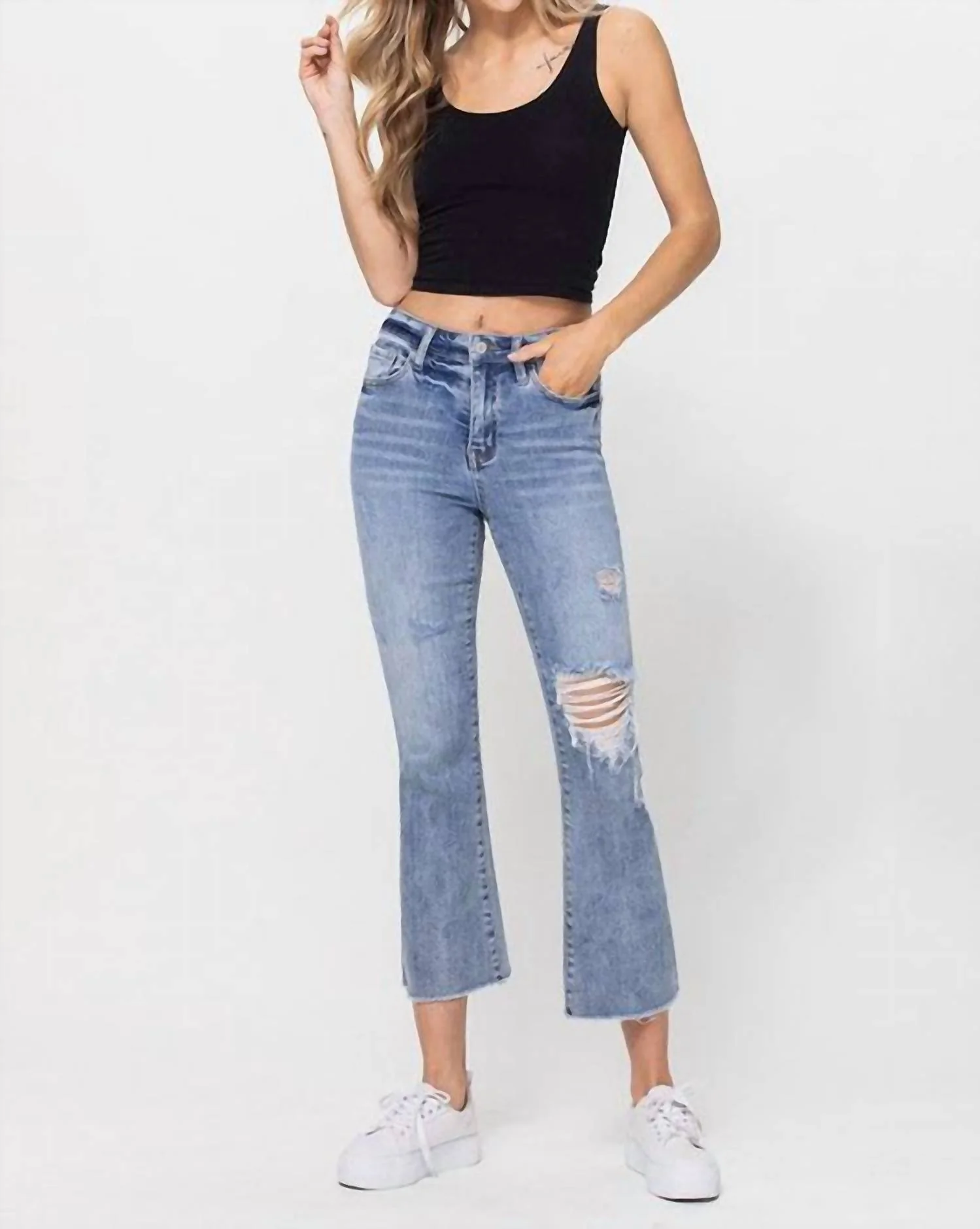 Cover Me In Sunshine High Rise Ankle Flare Pant In Blue