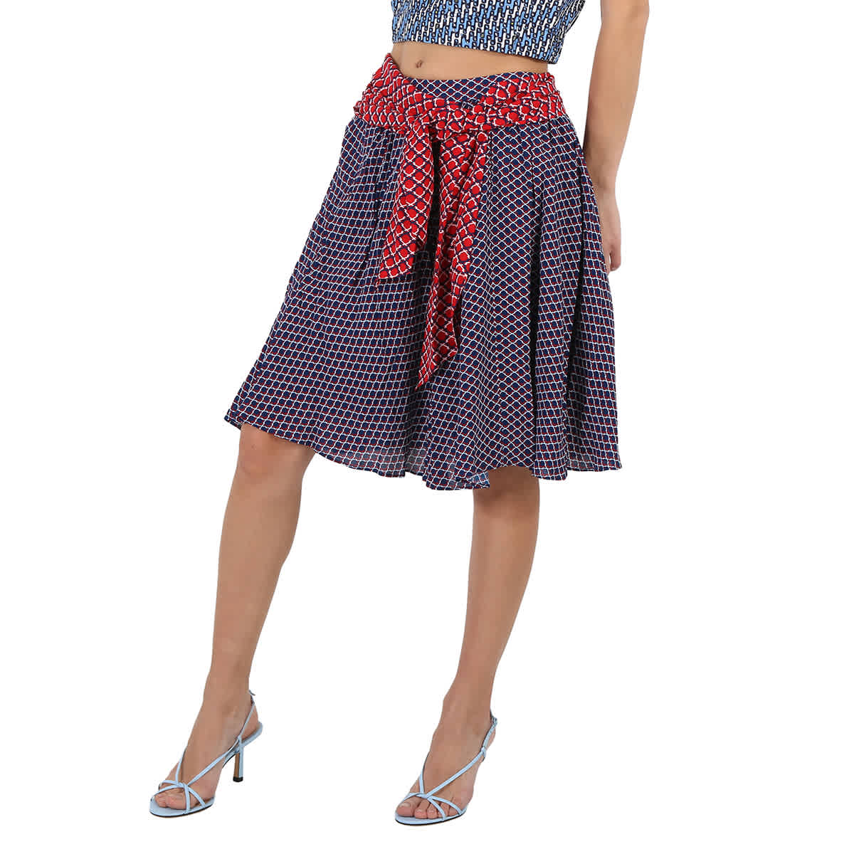 Kenzo Ladies Panelled Geometric-print Flared Skirt