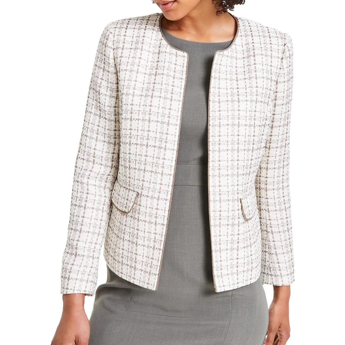 Petites Womens Woven Polyester Collarless Blazer