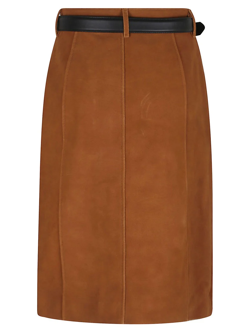Brown Suede Midi Skirt