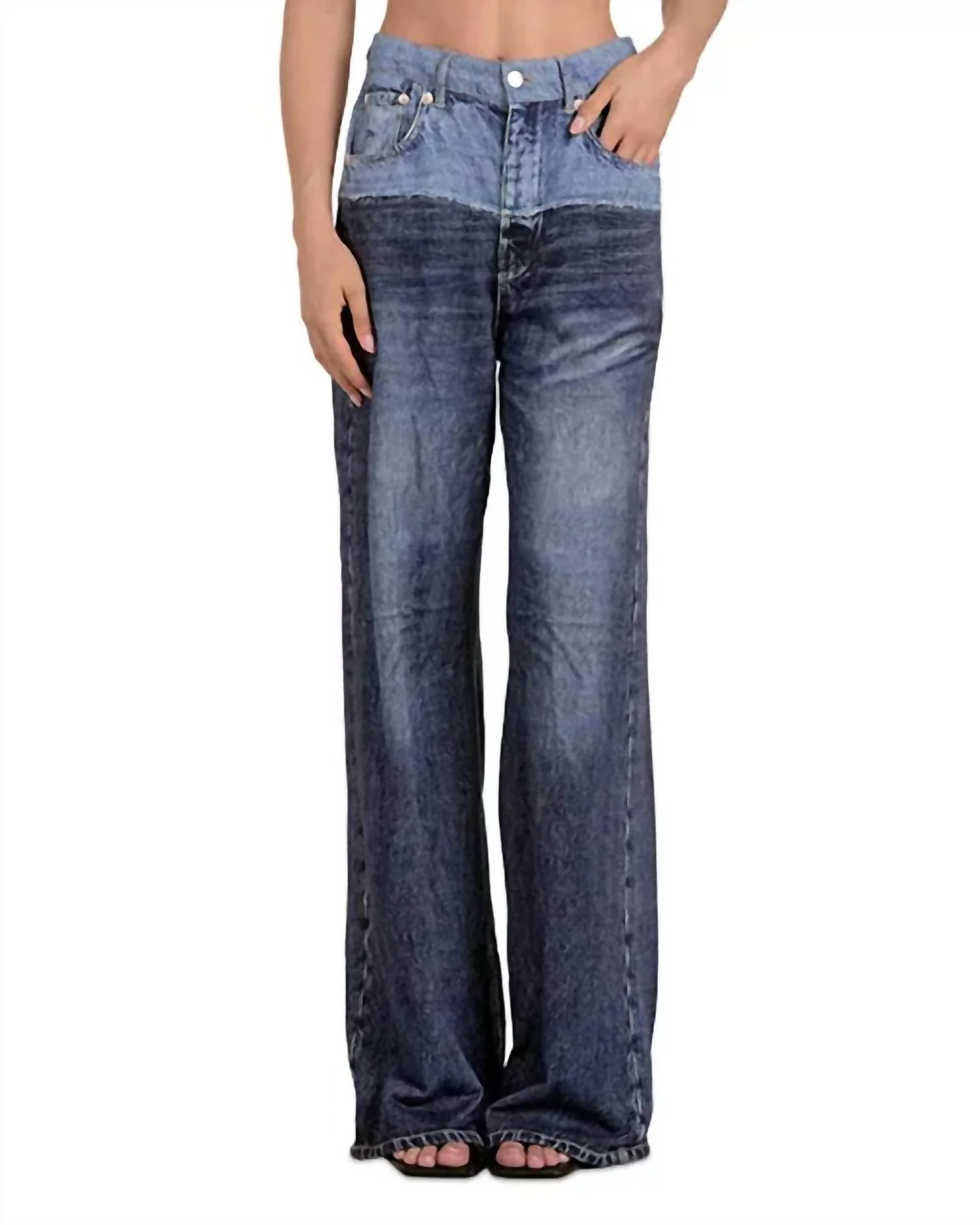 Wide Leg Knit Jean In Denim Two Tone