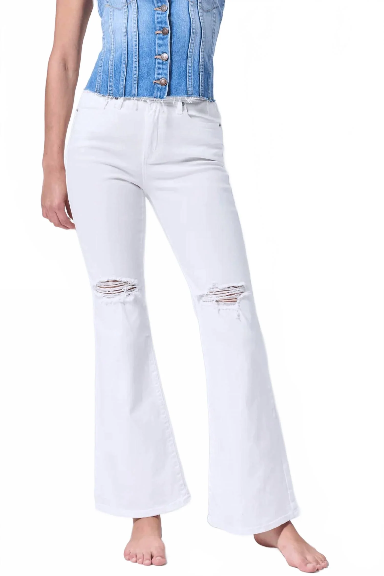 Distressed Flare Jeans In White