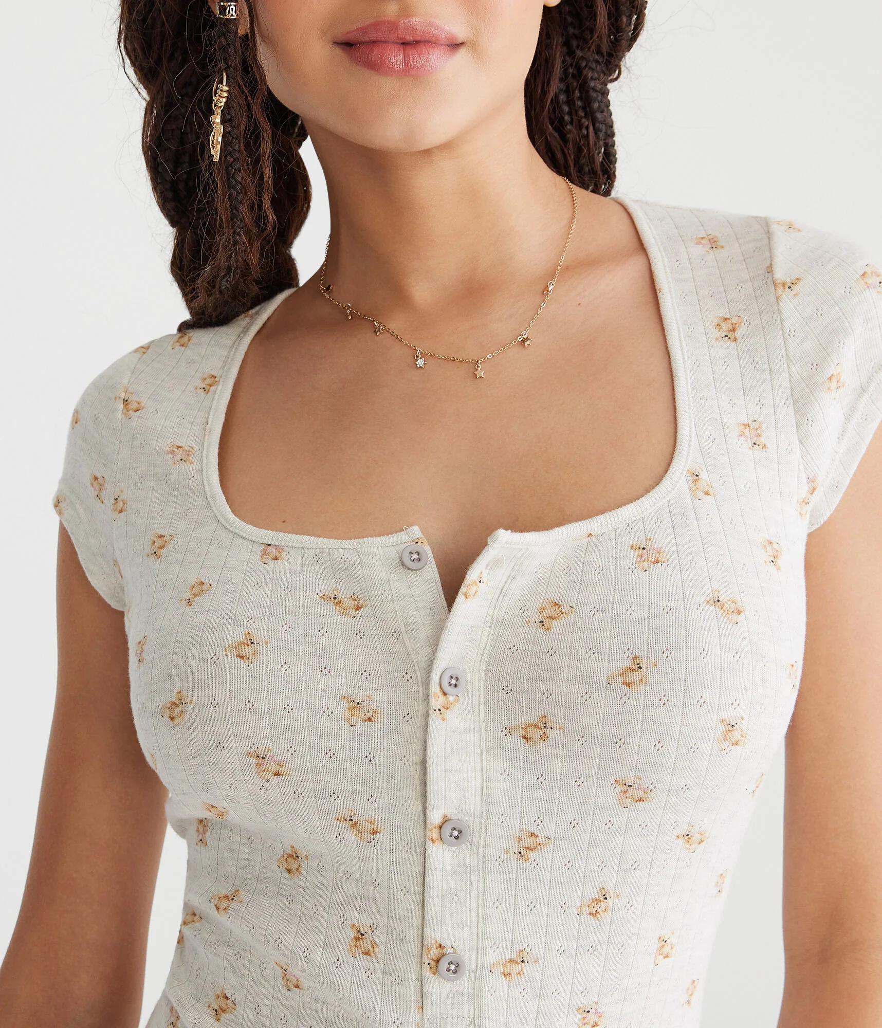 Aeropostale Printed Pointelle Sleep Romper