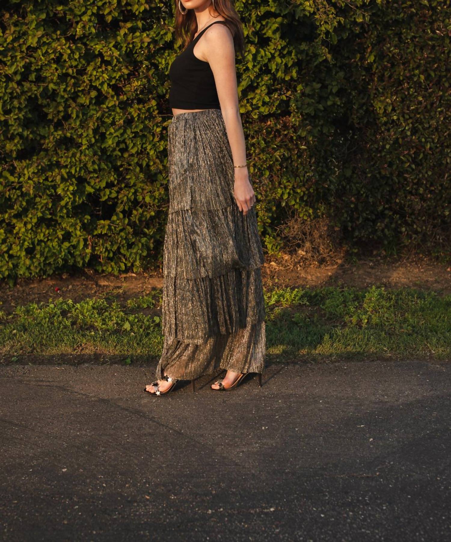 Tiered Maxi Skirt In Pewter