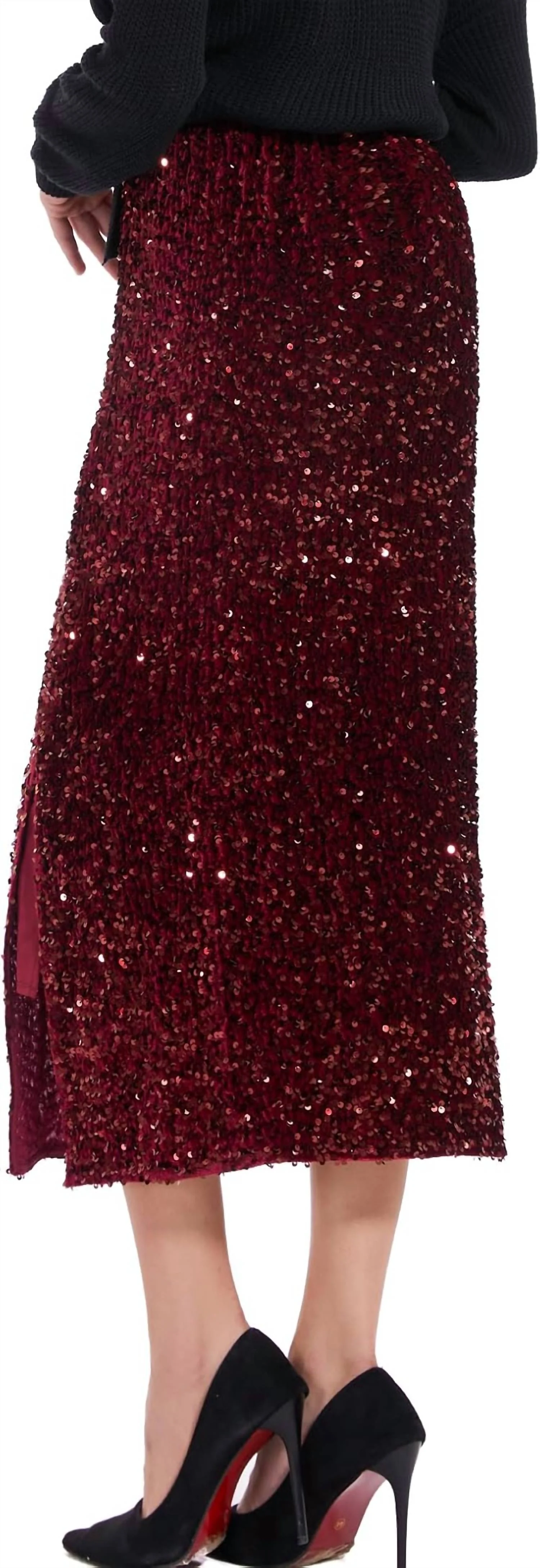 Sequin Bias Maxi Skirt In Burgundy