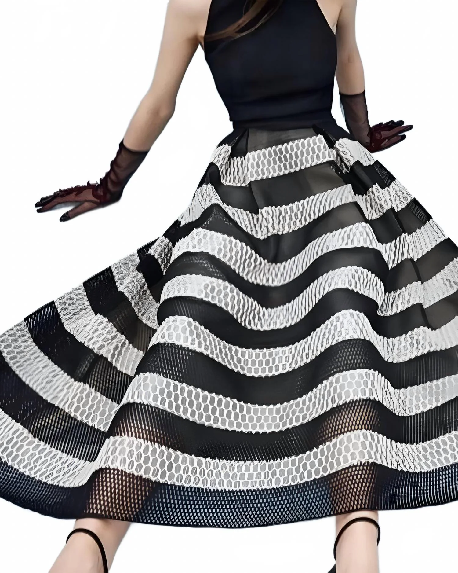 Striped Ayako Midi Skirt In Jet