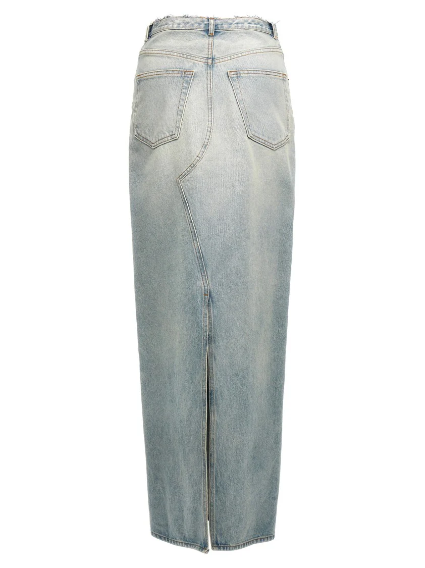 Long Cotton Denim Skirt With Front