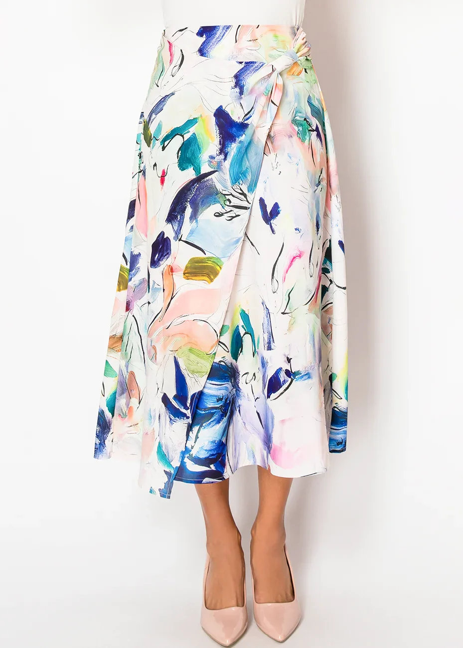 Watercolor Wrap Midi Skirt