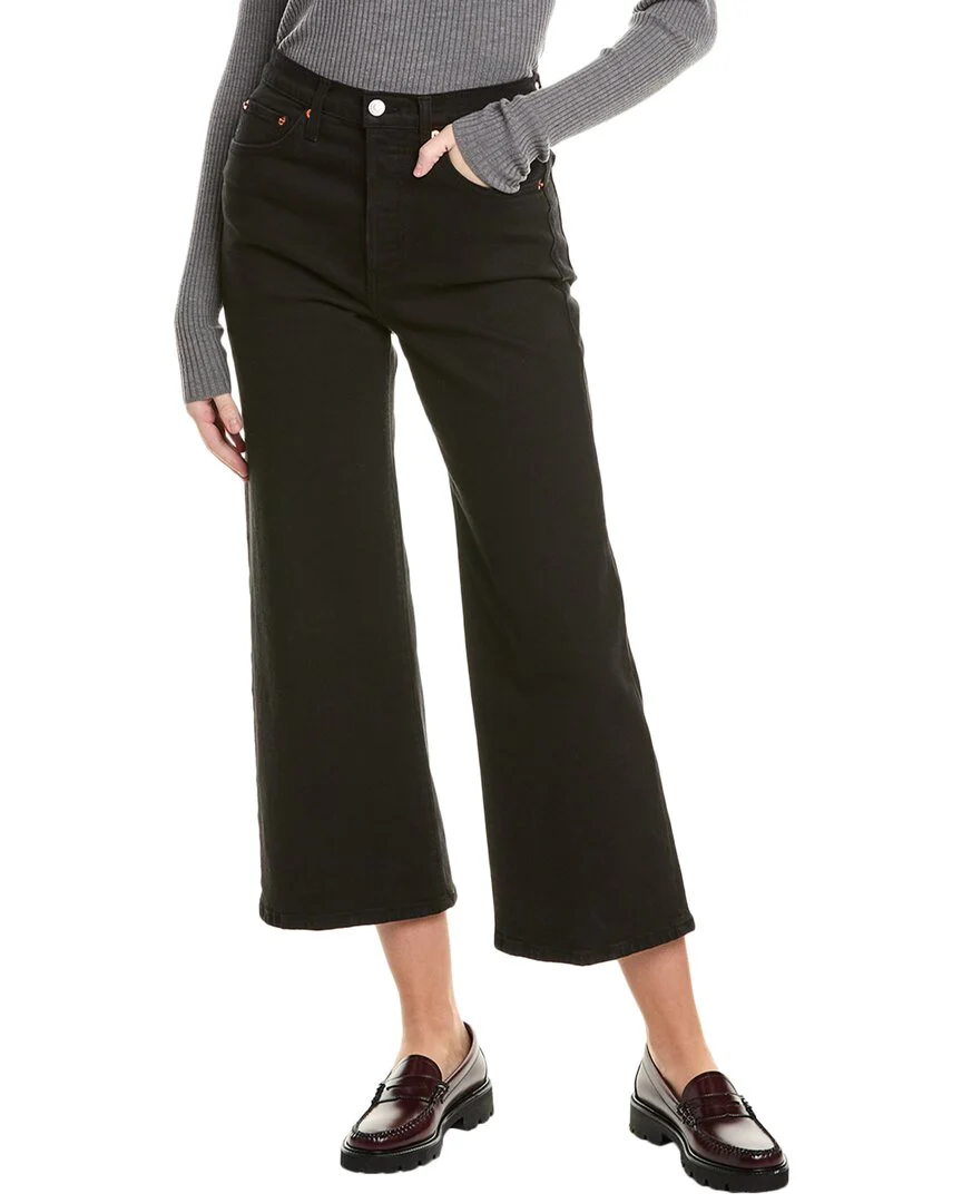 RE/DONE High-Rise Black Wide Leg Crop Jean