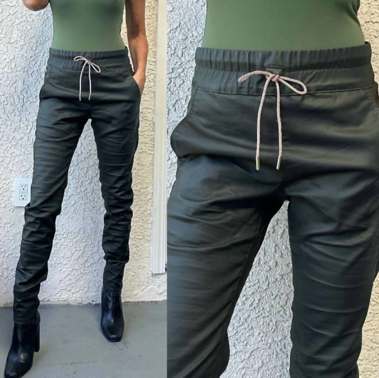 Shely Vegan Pant With Crystal Tie In Green