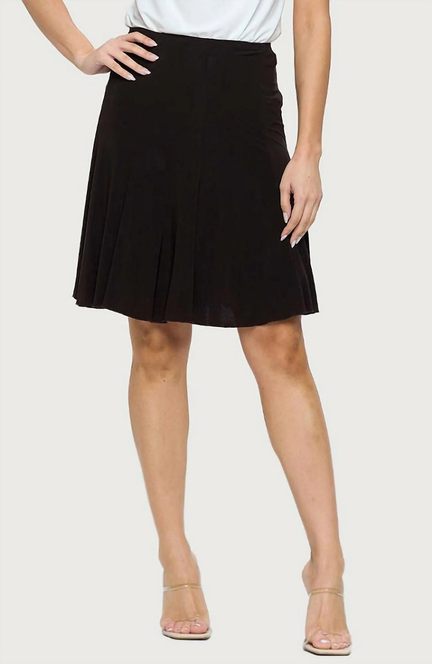 Wrinkle Resistant Paneled Knee Skirt In Black