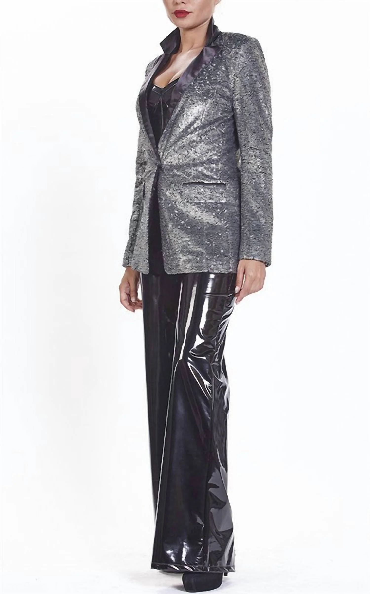 Tuxedo Sequin Jacket In Grey