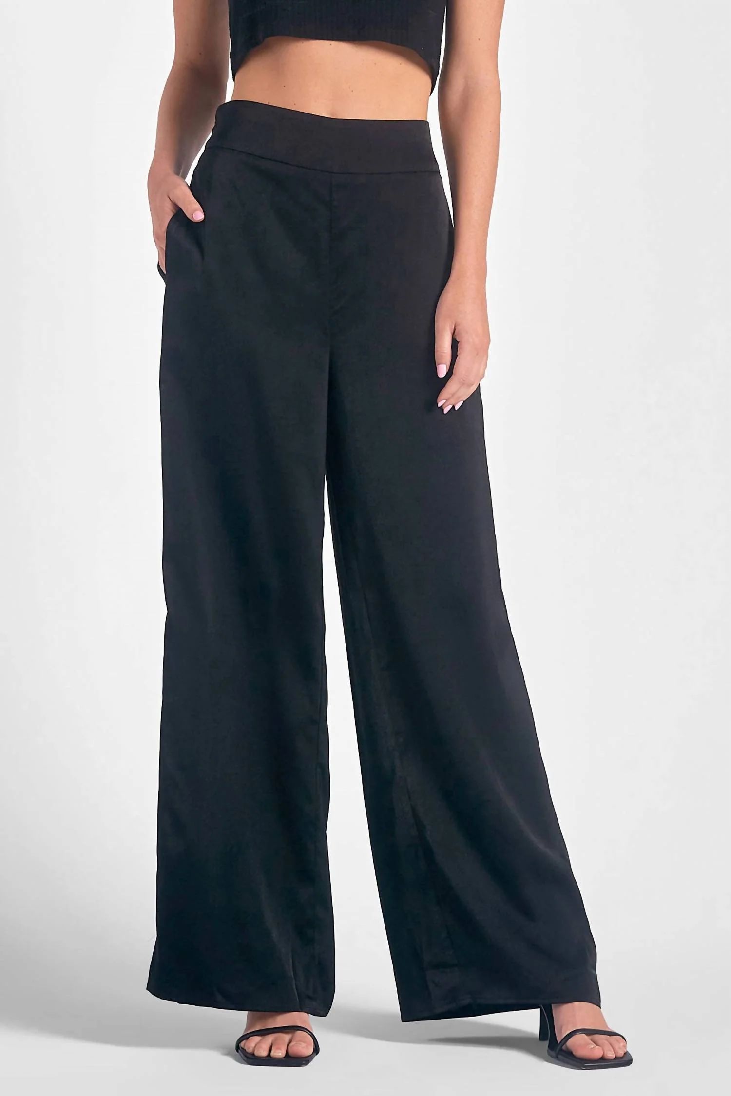 Wide Leg Elastic Pant In Black