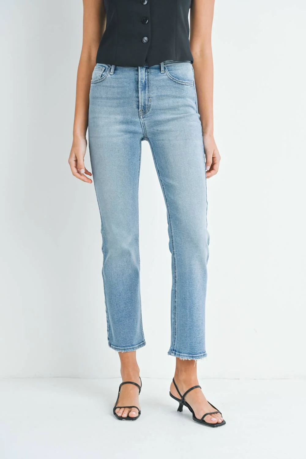 High Rise Soft Stretchy Straight Jeans In Light Denim