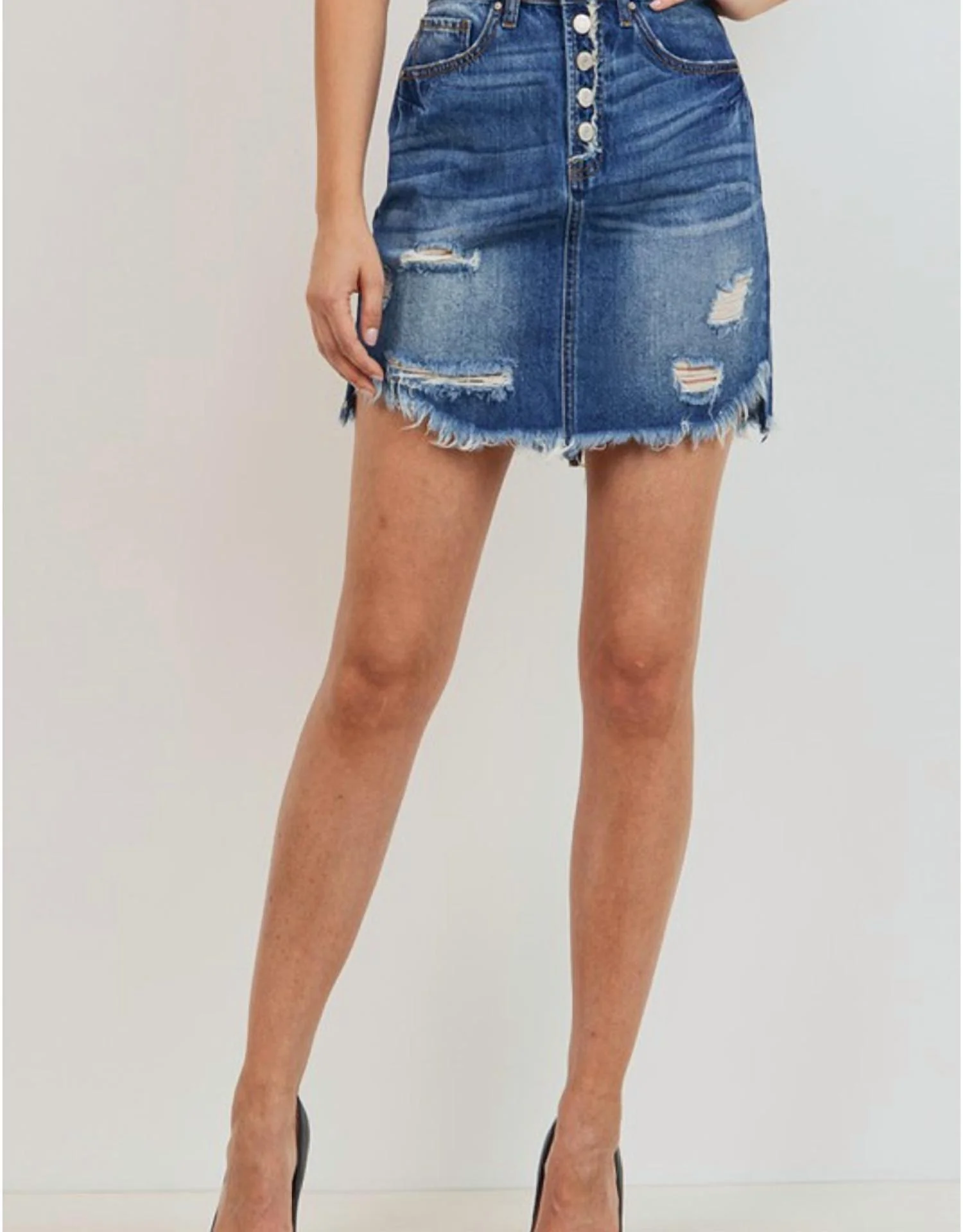 Button Down Midi Skirt In Blue