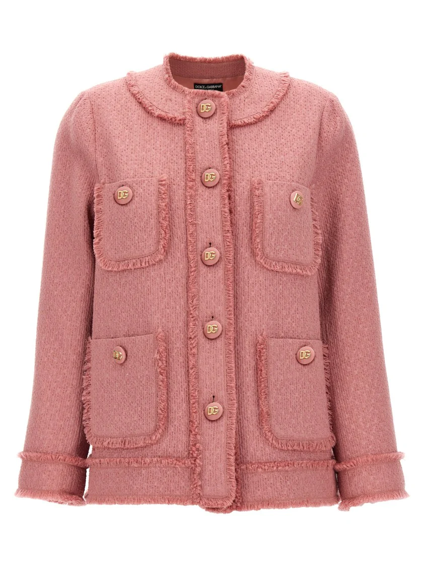 Tweed Blazer With Fringed Piping