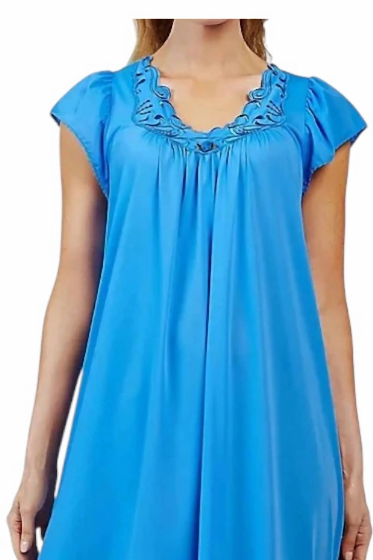 Rosebud Long Cap Sleeve Nightgown In Sapphire