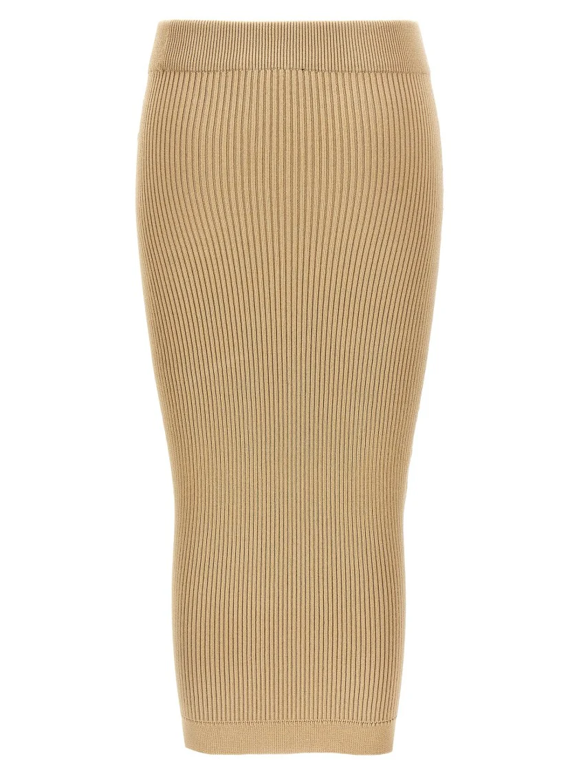 Ribbed Knit Midi Skirt With Trompe-L'œil Pockets