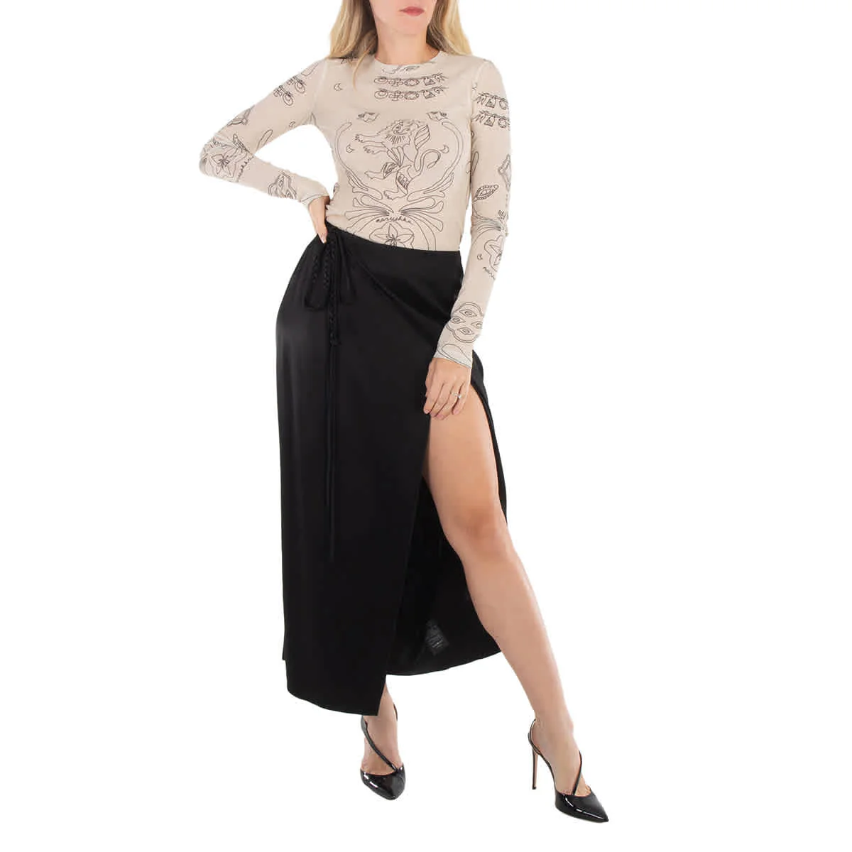 Nanushka Black Racha Satin Wrap Skirt