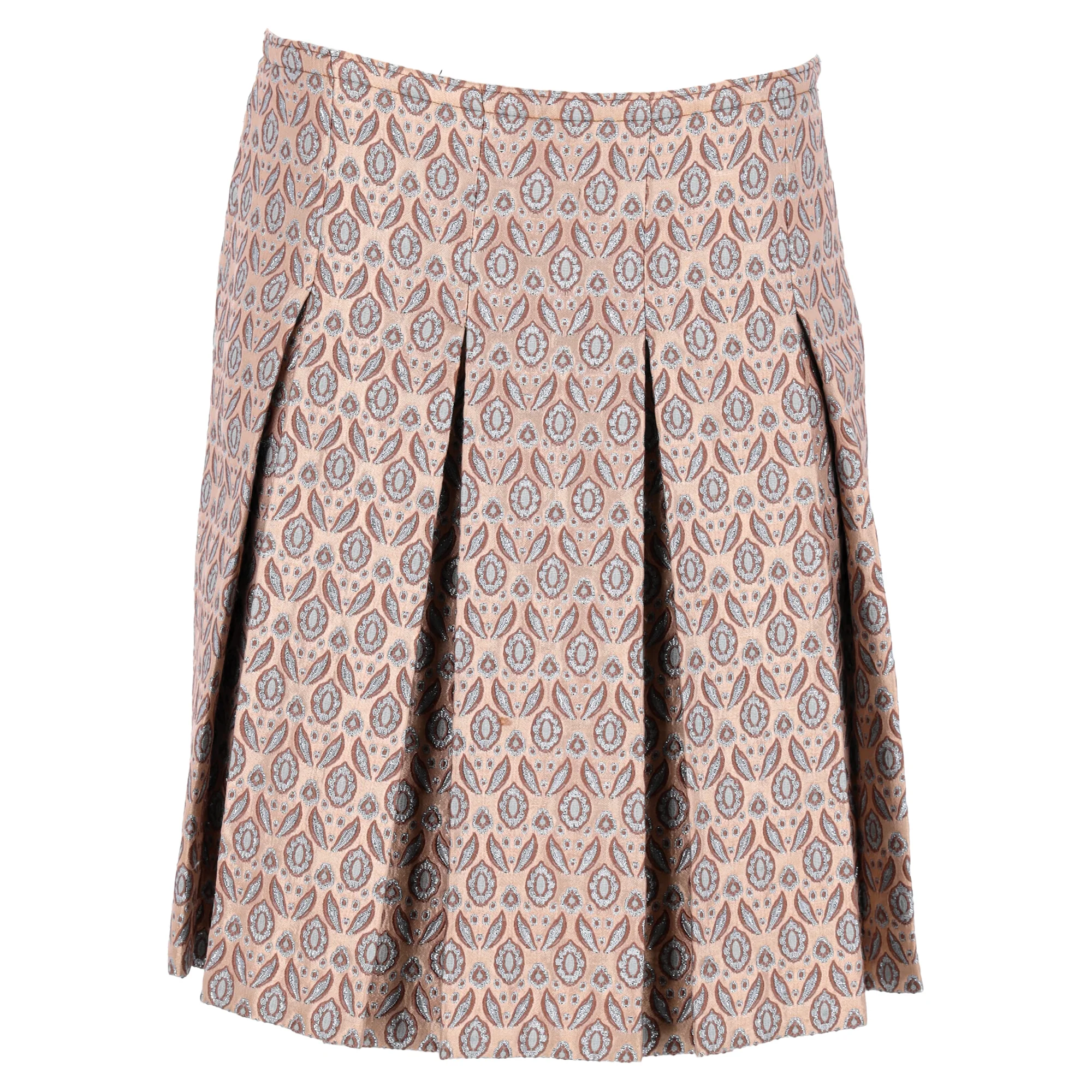 Miu Miu Jacquard Pleated Skirt in Beige Cotton