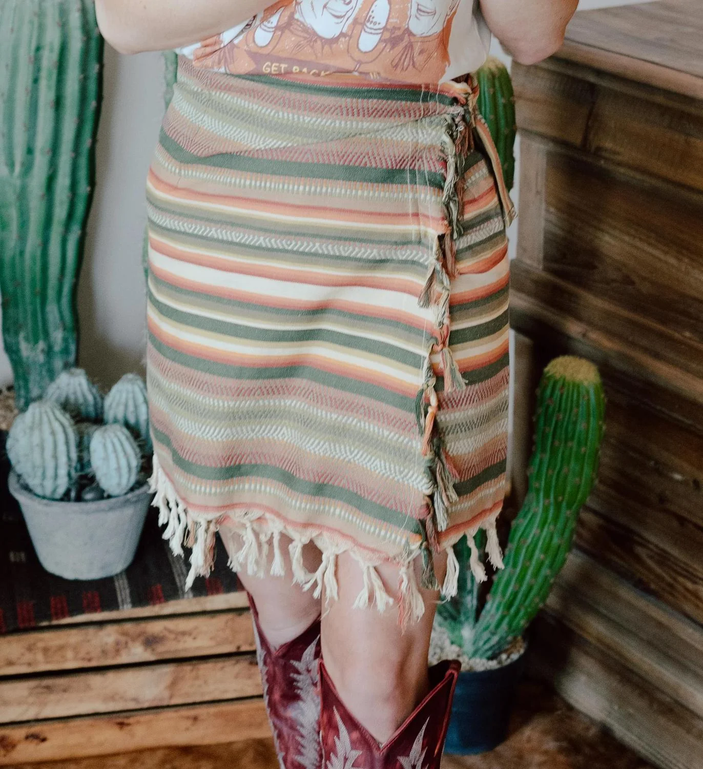 Serape Wrap Skirt In Neutral Brown