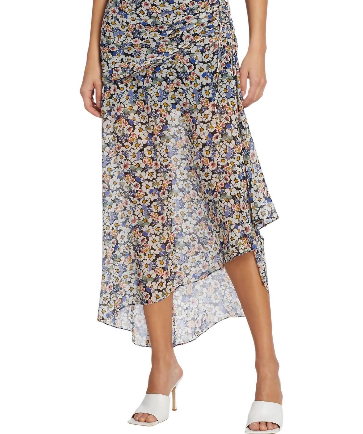 Lucien Silk Floral Midi Skirt In Black