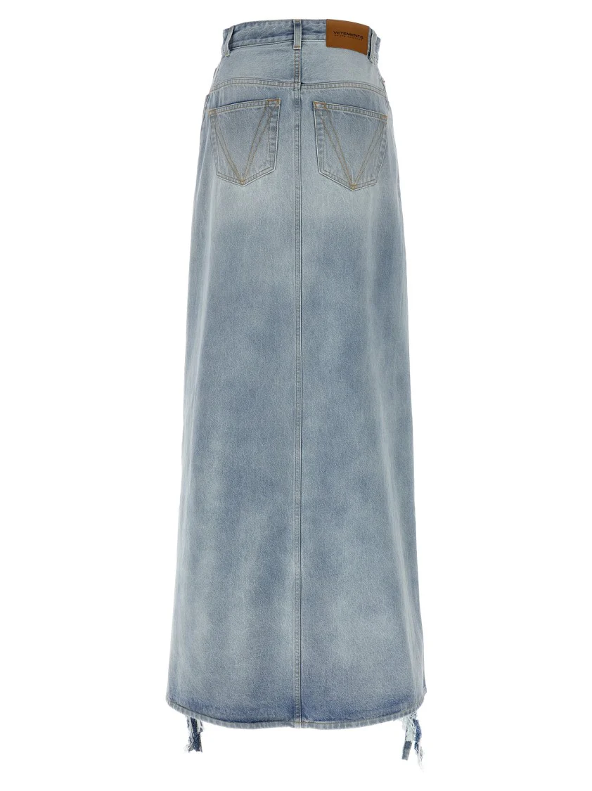 'Destroyed Denim Maxi Skirt' Skirt