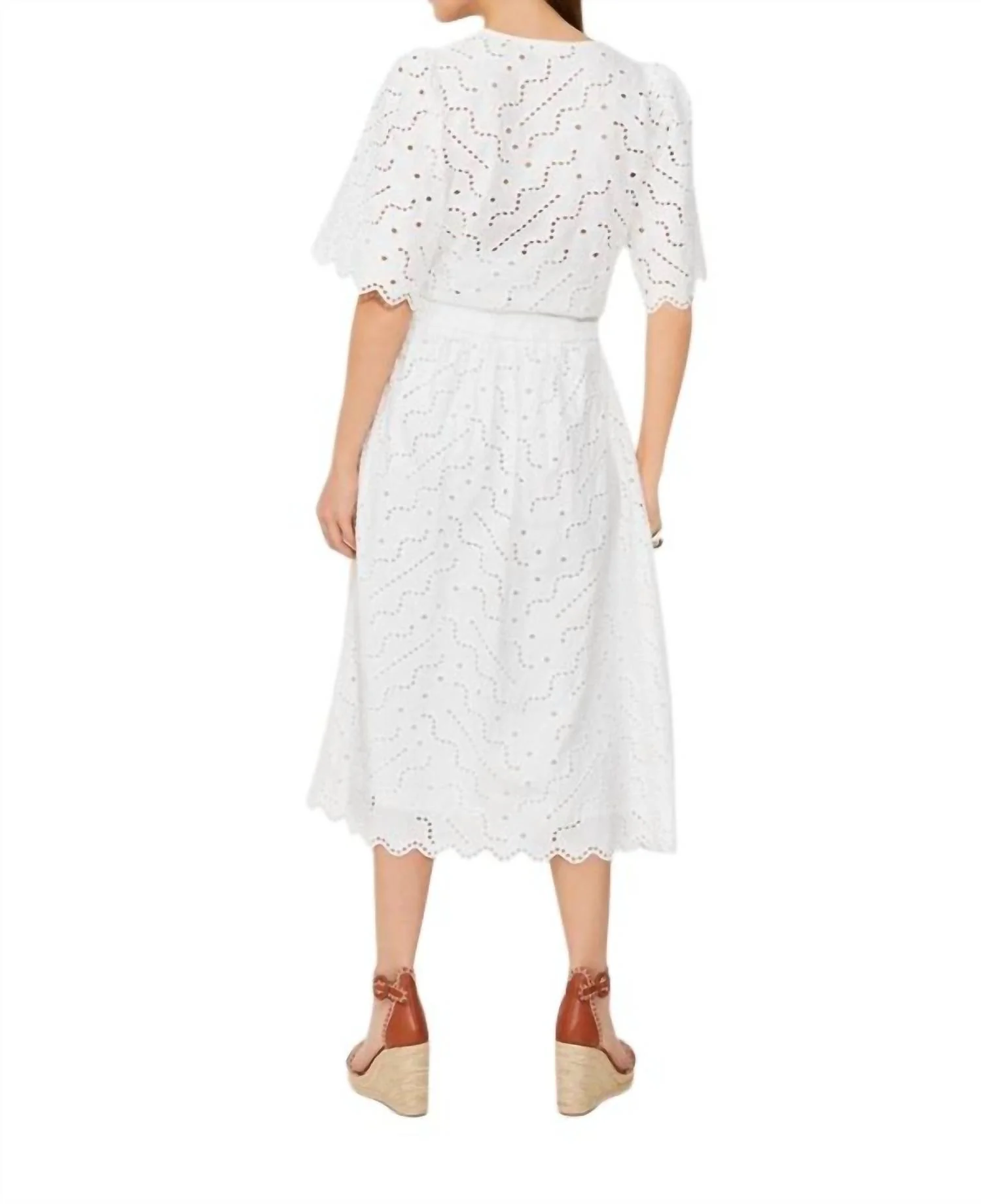 Flavie Midi Skirt With English Embroidery In Blanc Casse