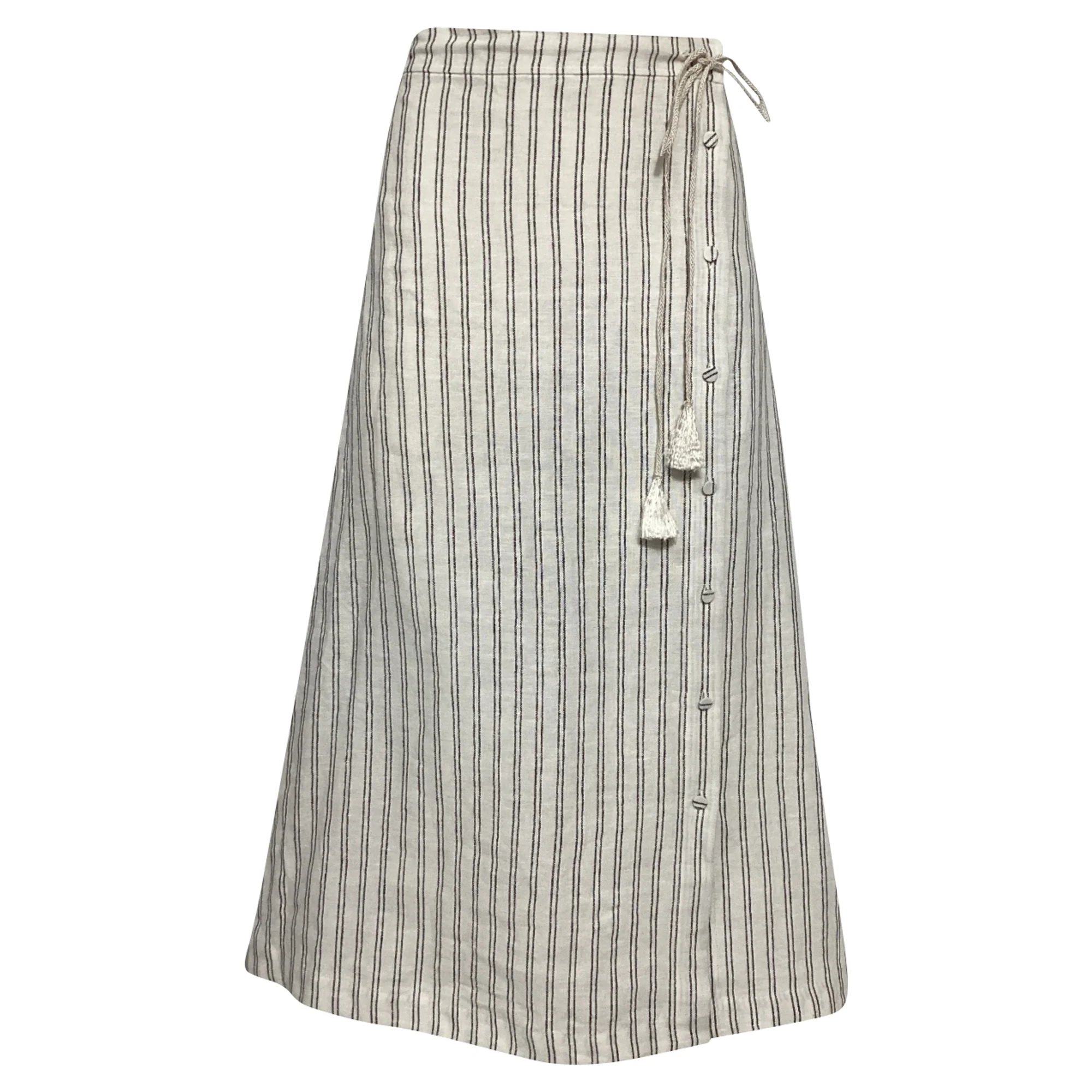Altuzarra Echo Striped Linen Midi Wrap Skirt In Ivory Linen