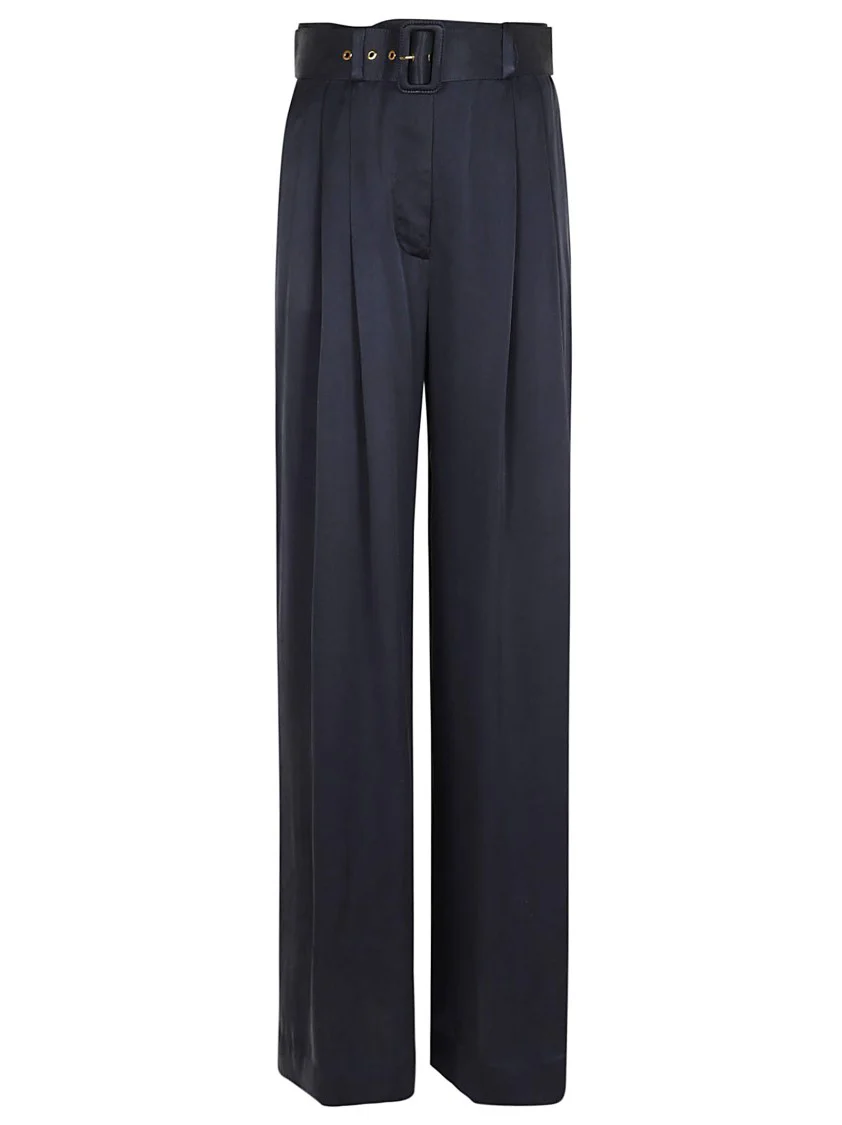 Navy/Blue Silk Tuck Pant