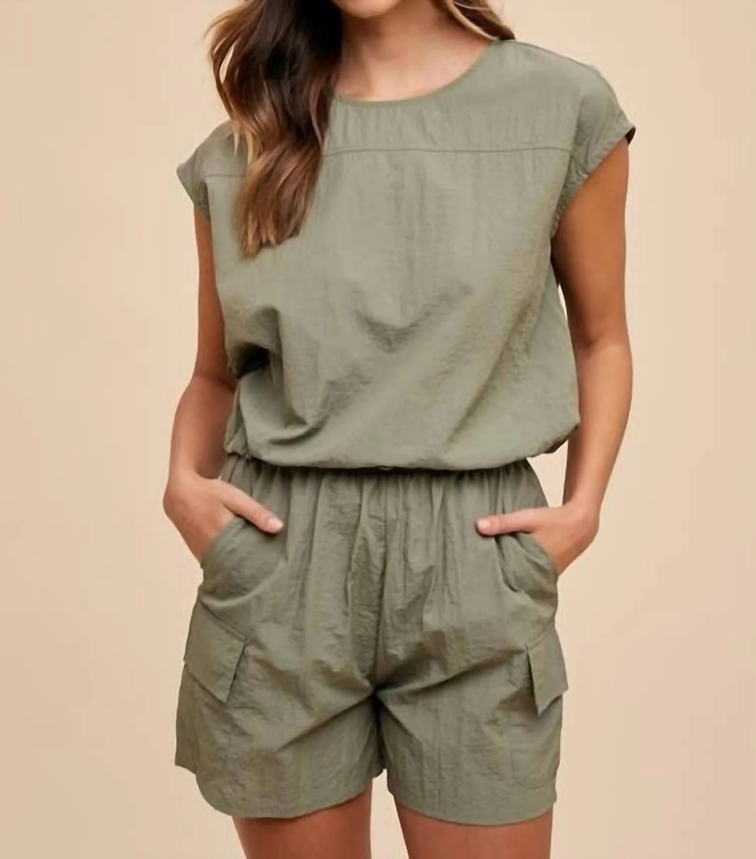 Utility Sportive Top & Cargo Shorts Set In Olive