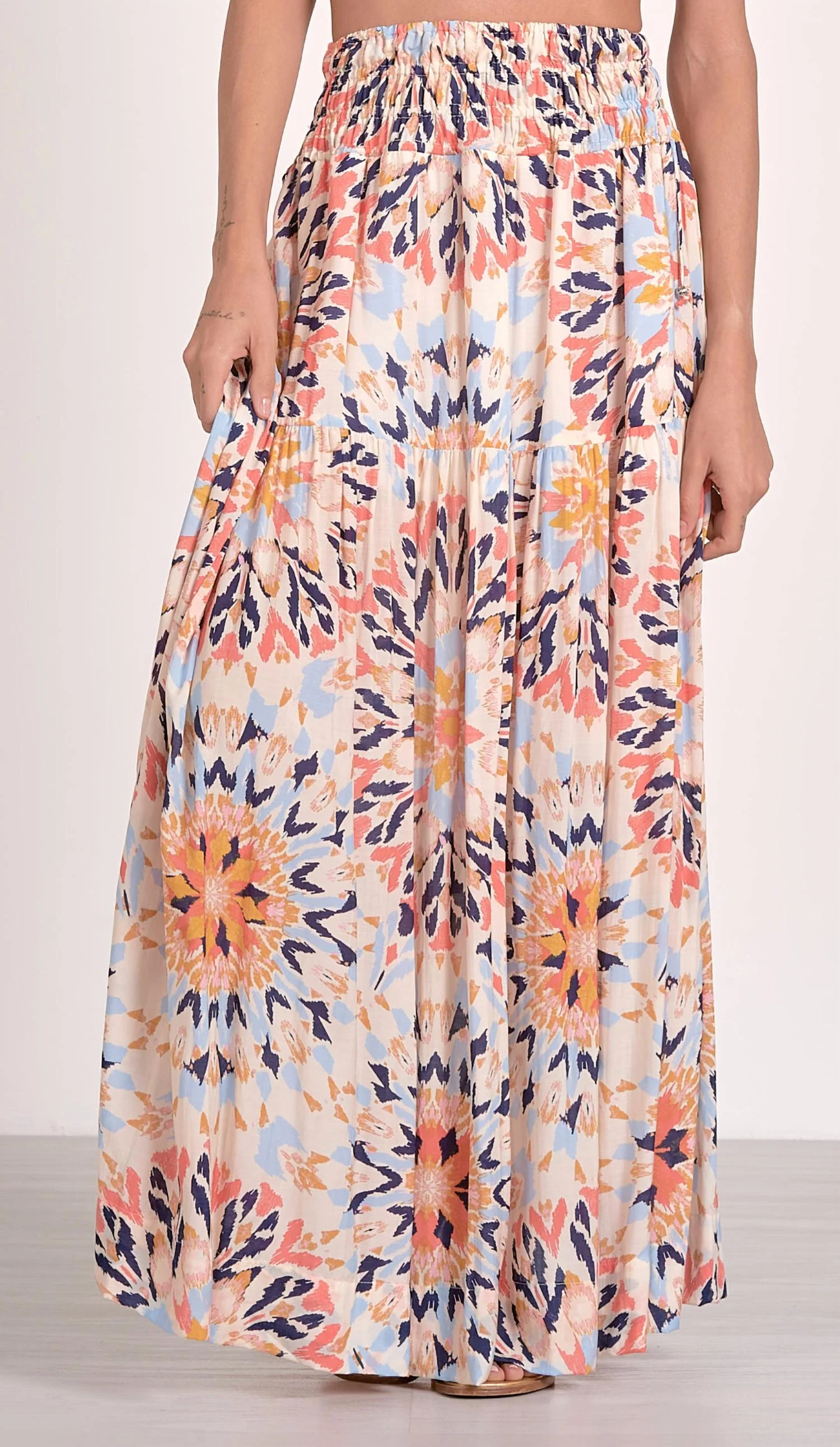Smocked Midi Skirt In Kaleidoscope