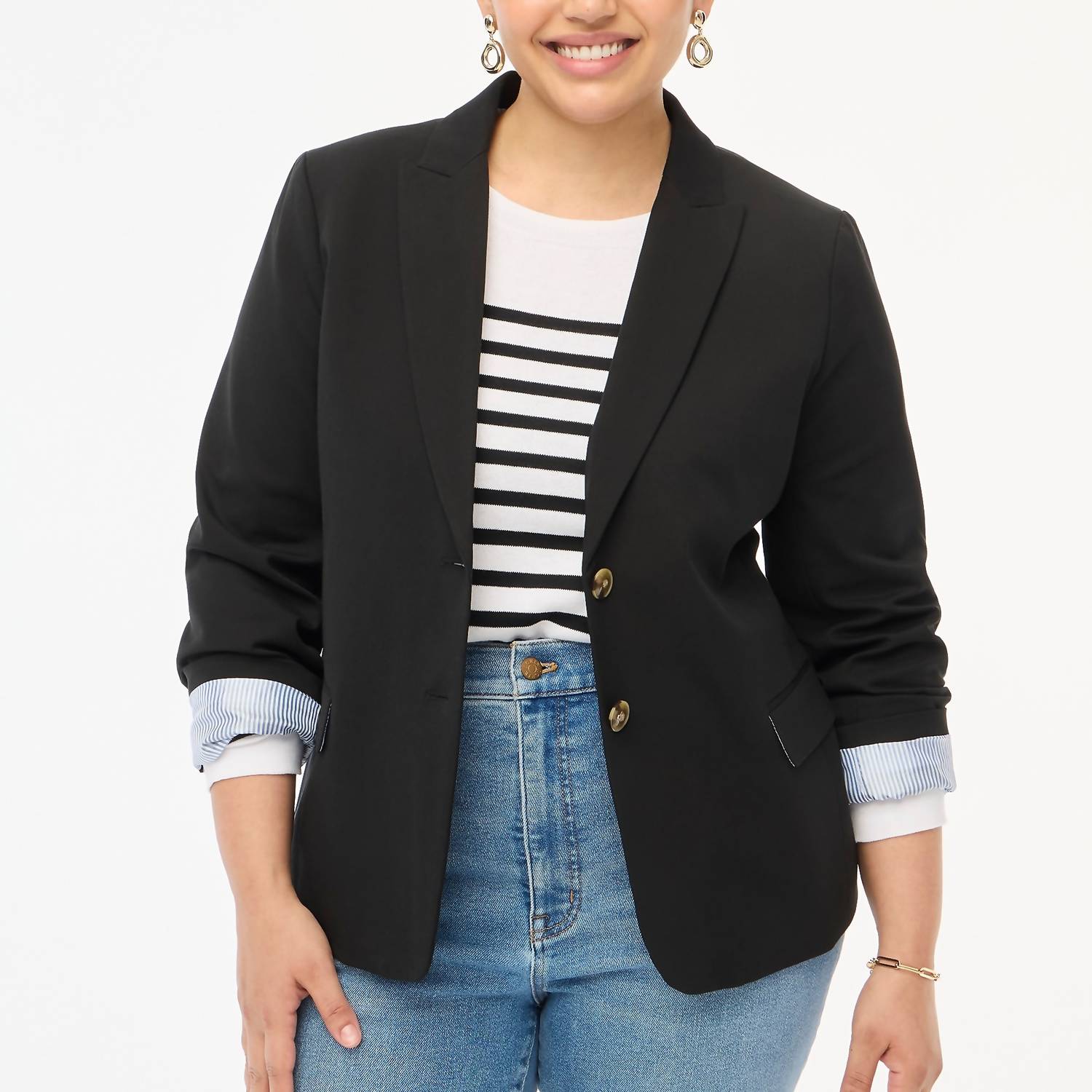 Cotton-Blend Two-Button Blazer In Black