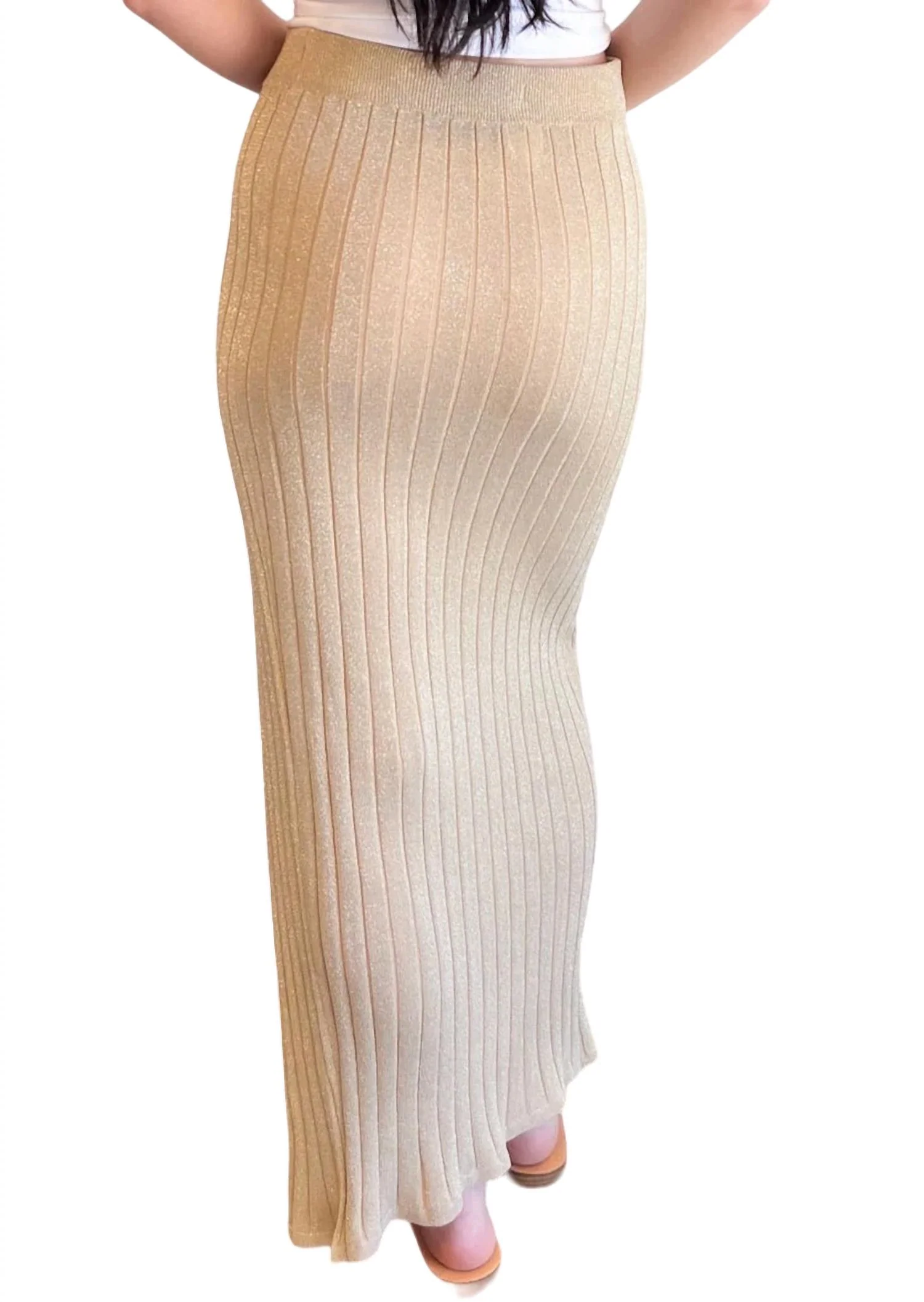 Gleam Ribbed Maxi Skirt In Gold