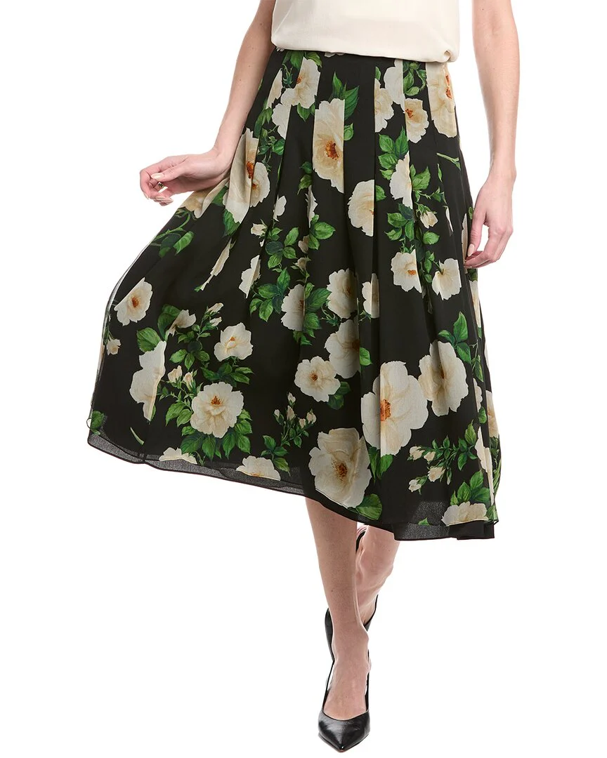 Carolina Herrera Pleated Silk Midi Skirt
