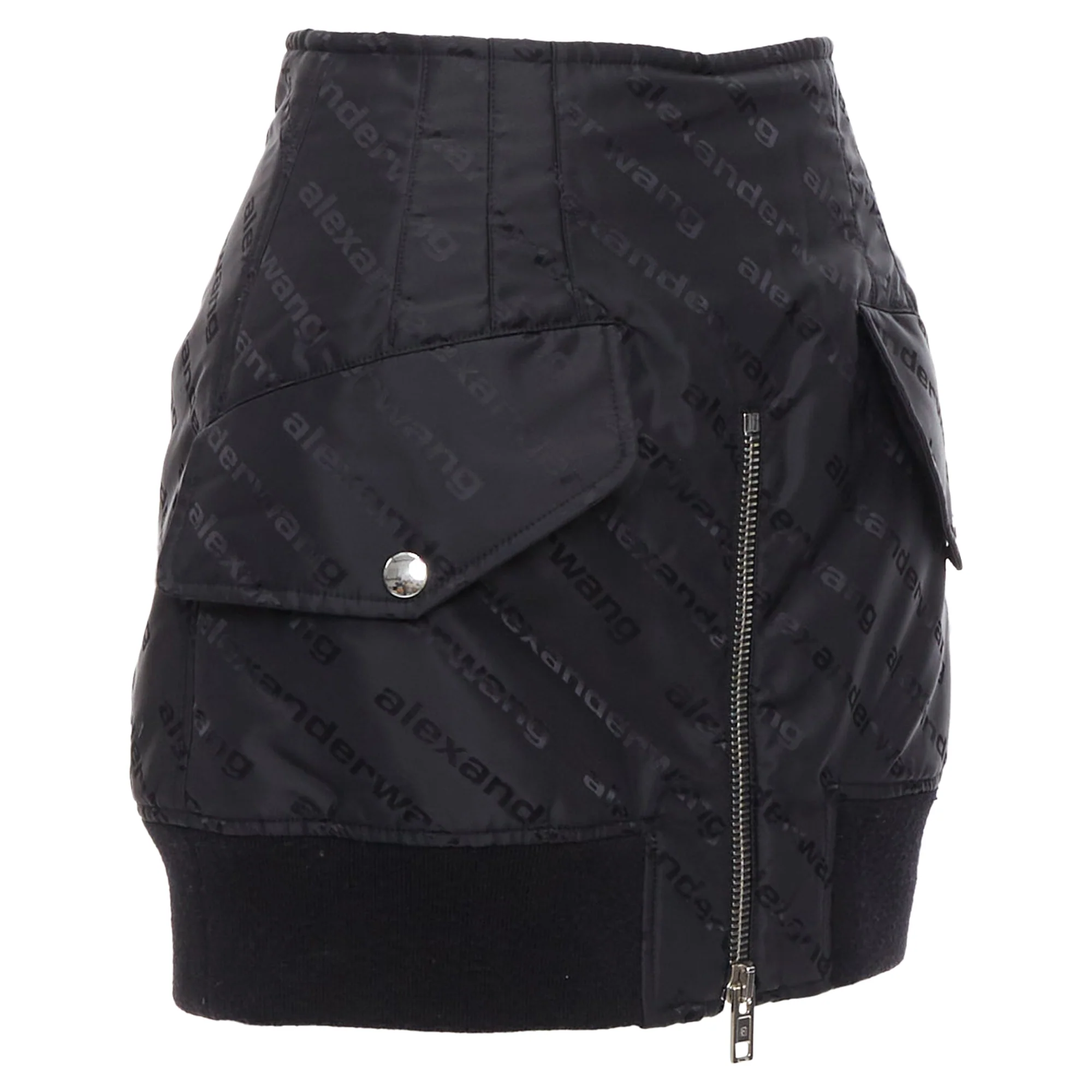 Alexander Wang Logo Print Deconstructed Bomber Nylon Mini Skirt