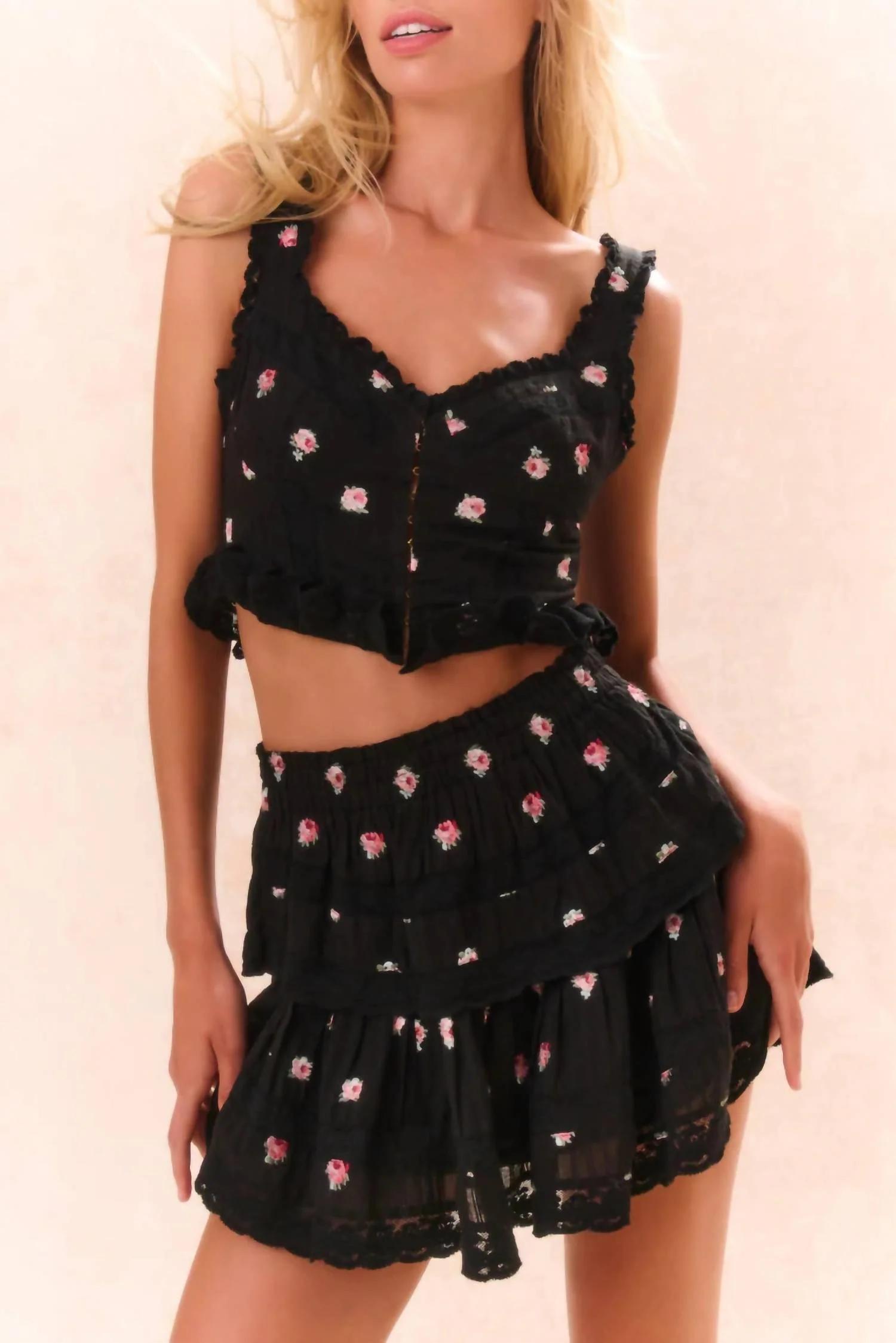 Ruffle Mini Skirt In Black Combo