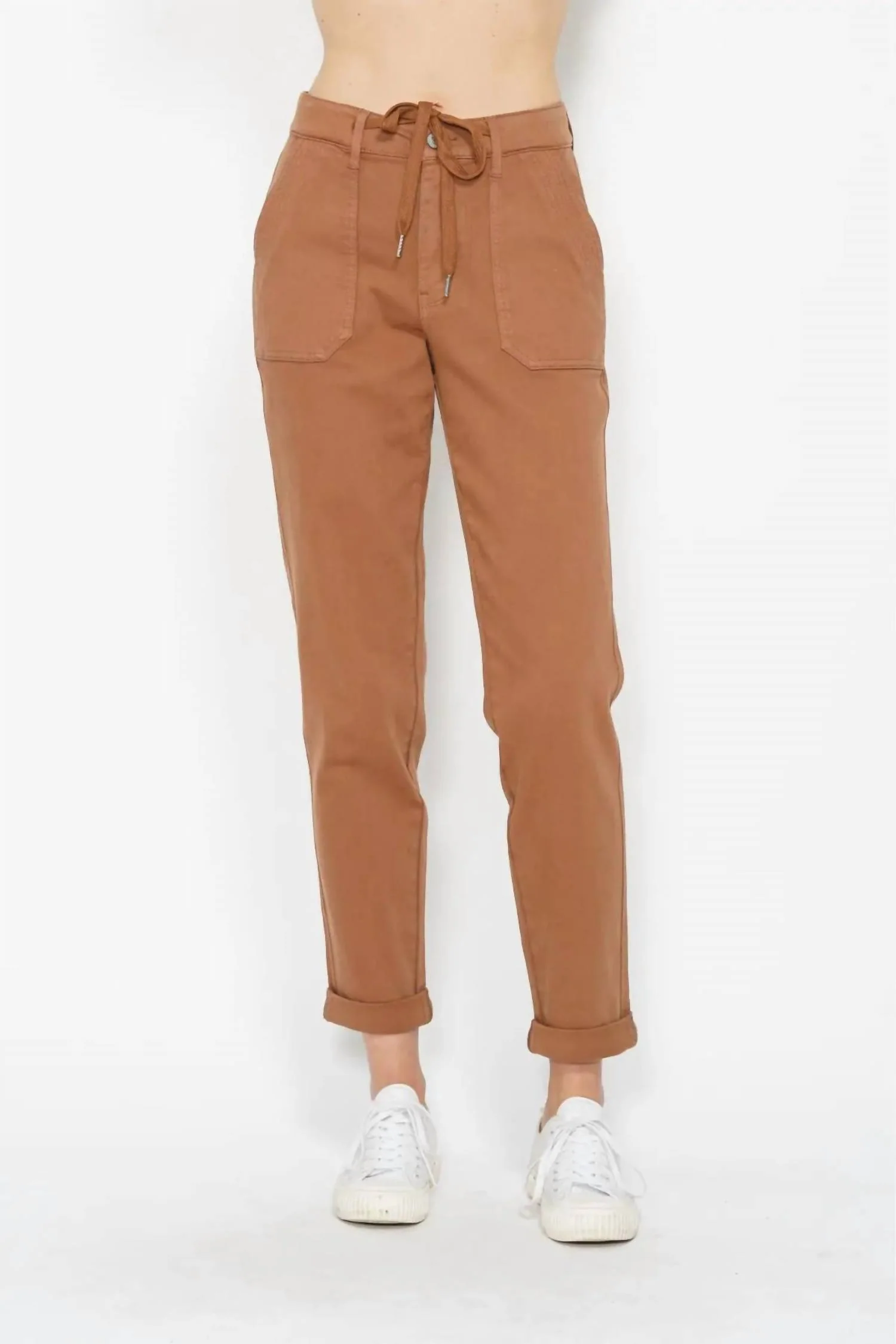 High Waist Double Cuff Jogger In Camel
