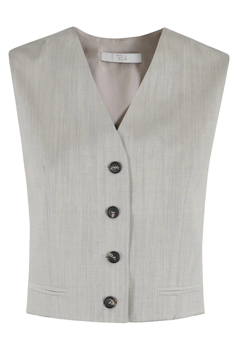 Cement-Textured Sleeveless Gilet With Adjustable Back Closure