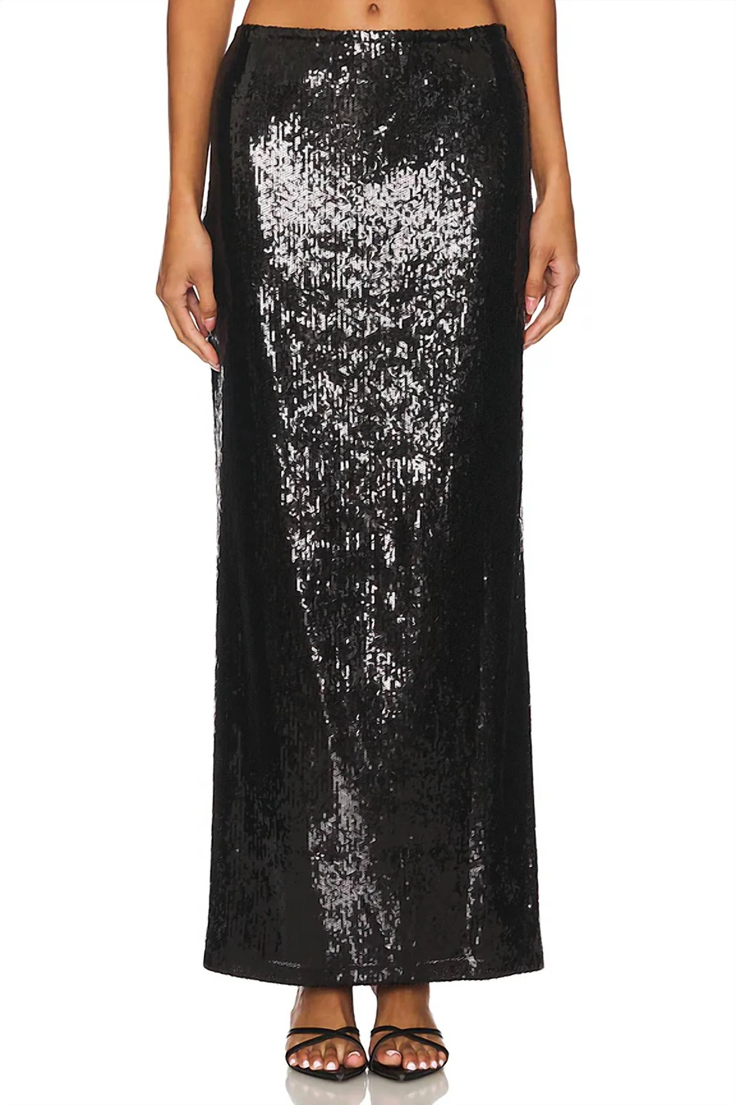 Elettra Sequin Column Skirt In Black Sequin